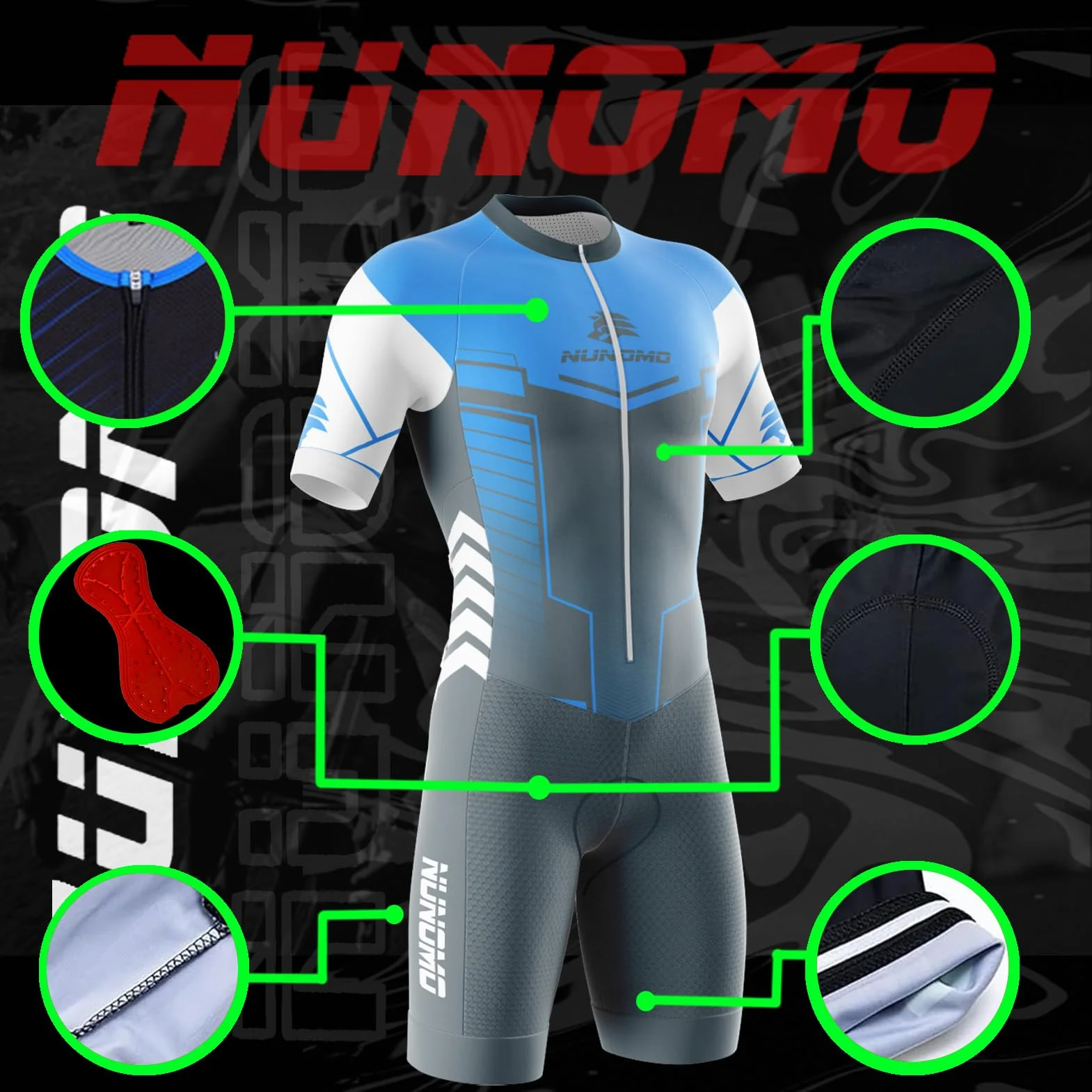 2025 Maillot Ciclismo Hombre - Traje Triatlón Acolchado Mono Racing con Cremallera Entera, Secado Rápido para MTB, Natacióny Deportes Exteriores