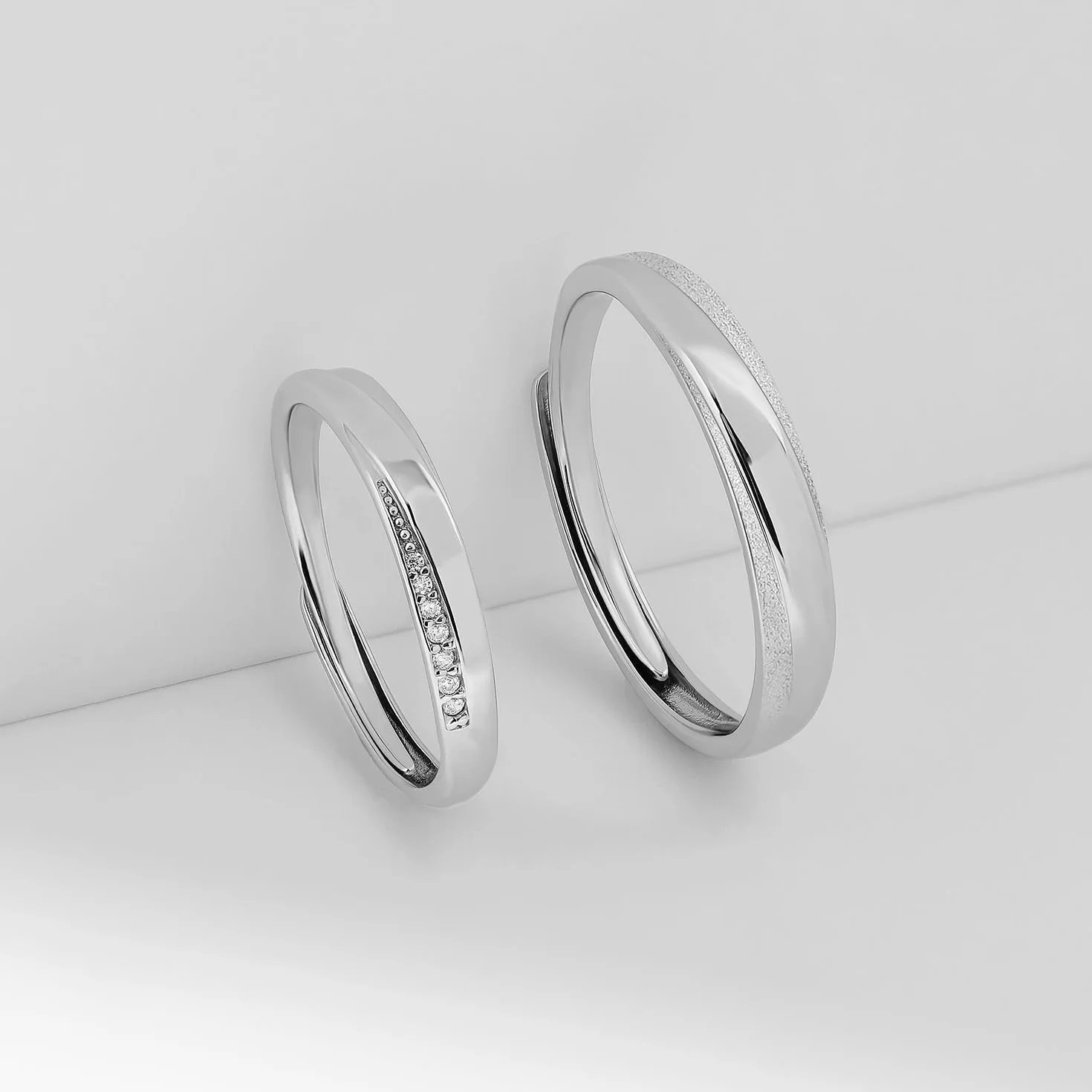 Meissa 2 Piezas Anillos Pareja para Hombres y Mujeres 925 Plata Anillos de Boda Alianza Ajustable Anillo de Promesa Anillos Pareja Juego