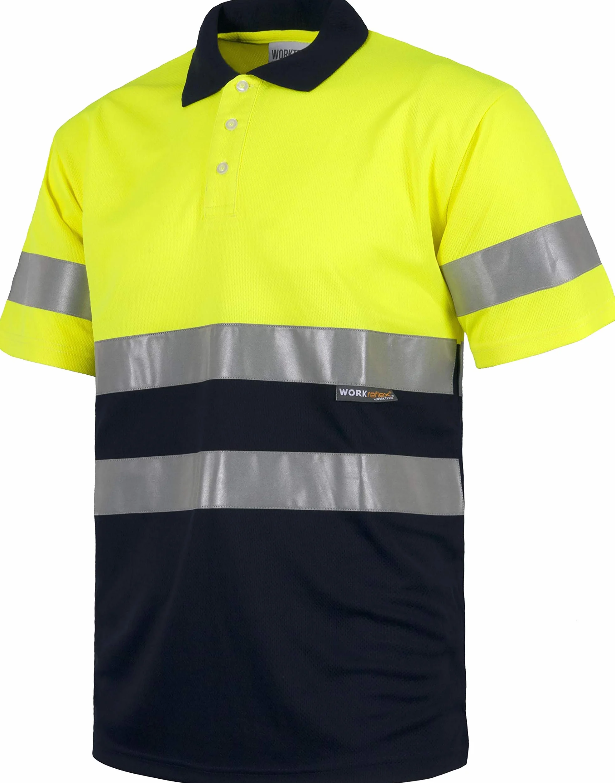 WORKTEAM Polo Alta Visibilidad EN ISO 20471 Manga Corta Cintas Reflectantes Tallas Grandes Unisex