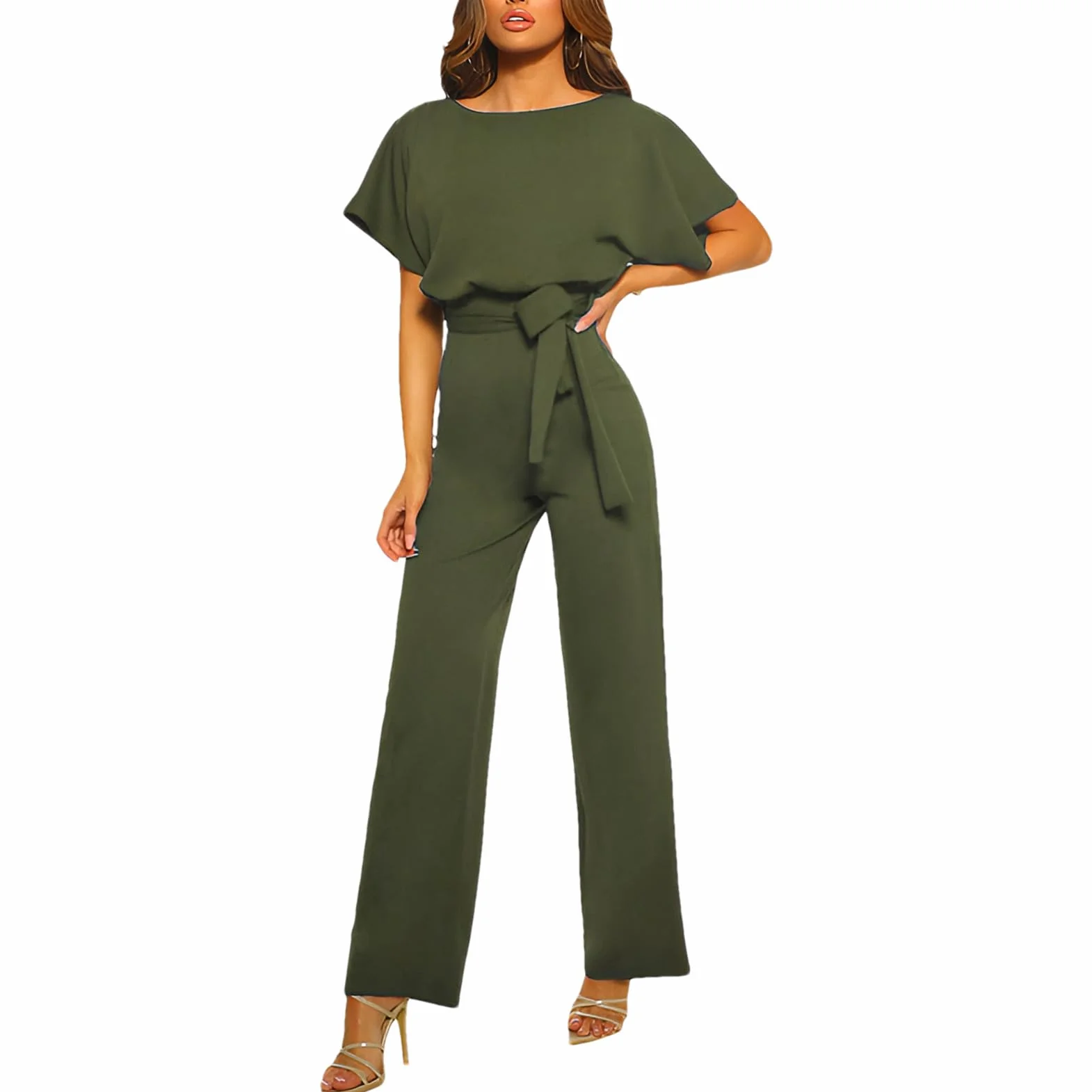 amropi Mujer Mono de Manga Corta Pantalones Elegante Mono Casuale Suelto con Cinturón