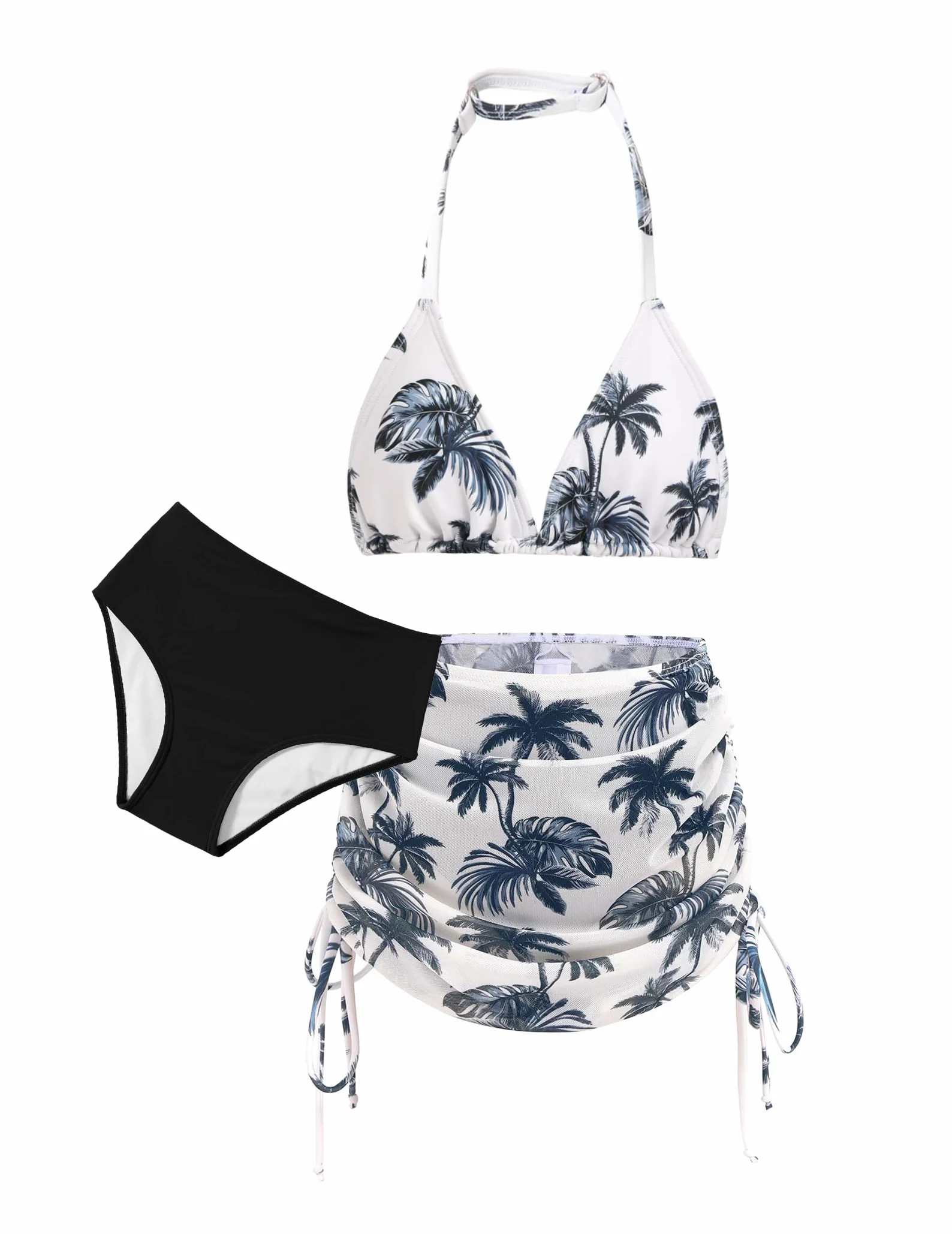 Arshiner Niñas Conjunto de Bikini 3 Piezas Niños Cuello Halter Tankini de Tres Piezas con Falda Verano Impresión Traje de Baño Bikinis para Niñas 7-15 Años
