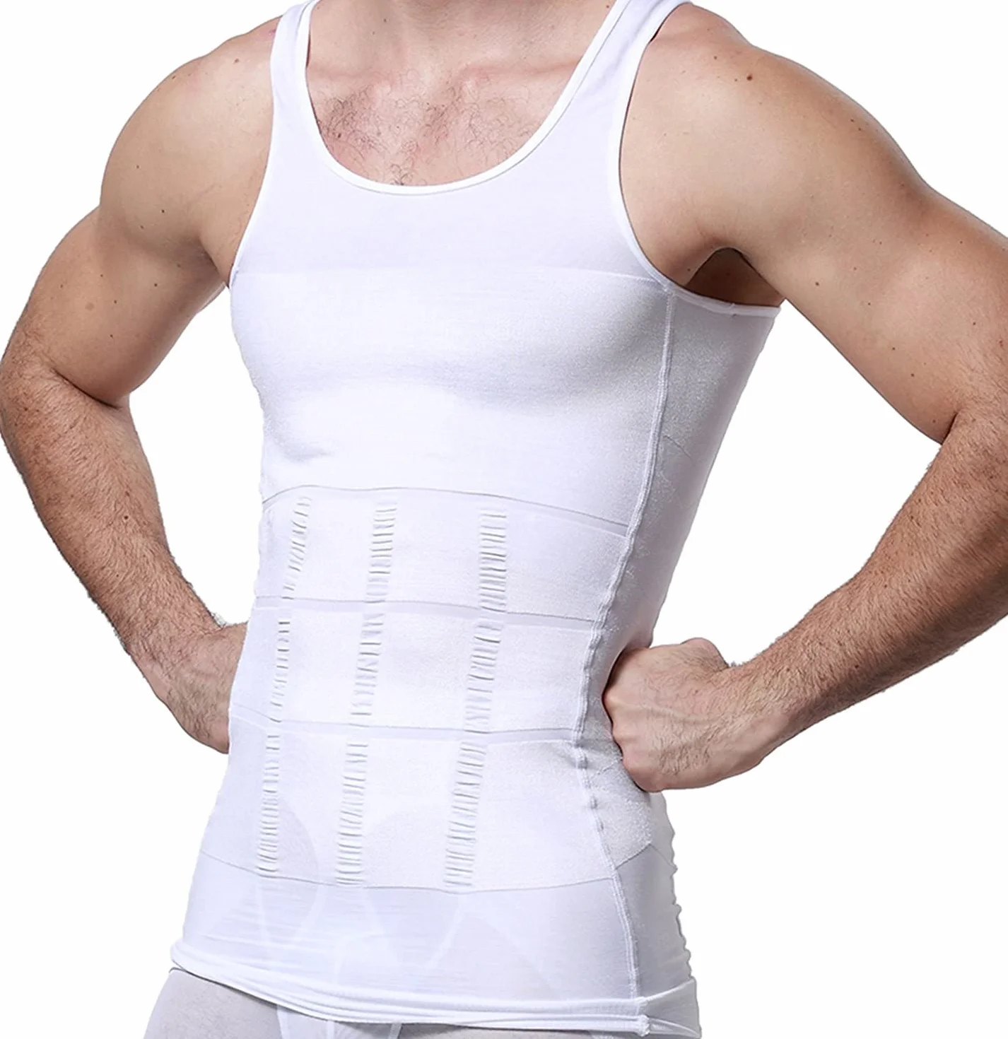 Camiseta sin mangas adelgazante para hombre, camisetas de compresión moldeadoras para hombres, camisetas interiores ajustadas, chaleco de abdominales para entrenamiento, color blanco
