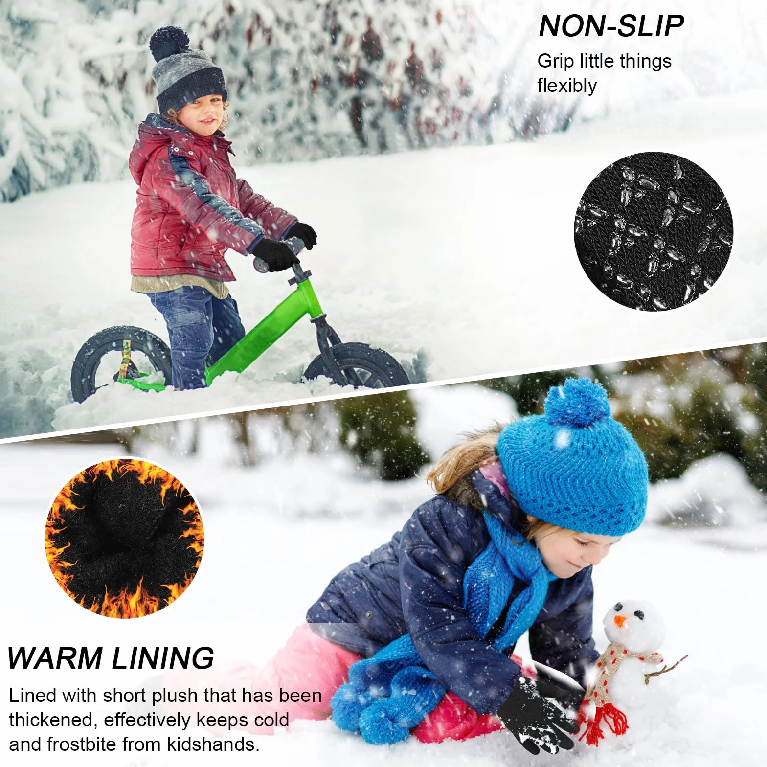 3 Pares de Guantes Cálidos de Invierno para Niños, Forro polar Térmico Elástico para Pantalla Táctil Guantes de Punto con Dedos Completos Mitones, para Niños de 4 a 8 años Niñas y Niños