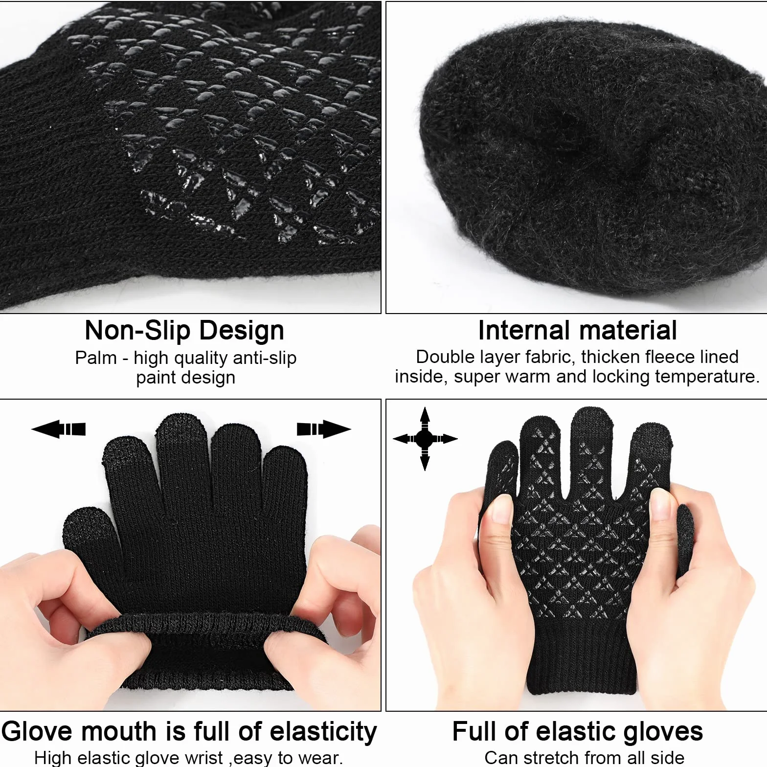3 Pares de Guantes Cálidos de Invierno para Niños, Forro polar Térmico Elástico para Pantalla Táctil Guantes de Punto con Dedos Completos Mitones, para Niños de 4 a 8 años Niñas y Niños