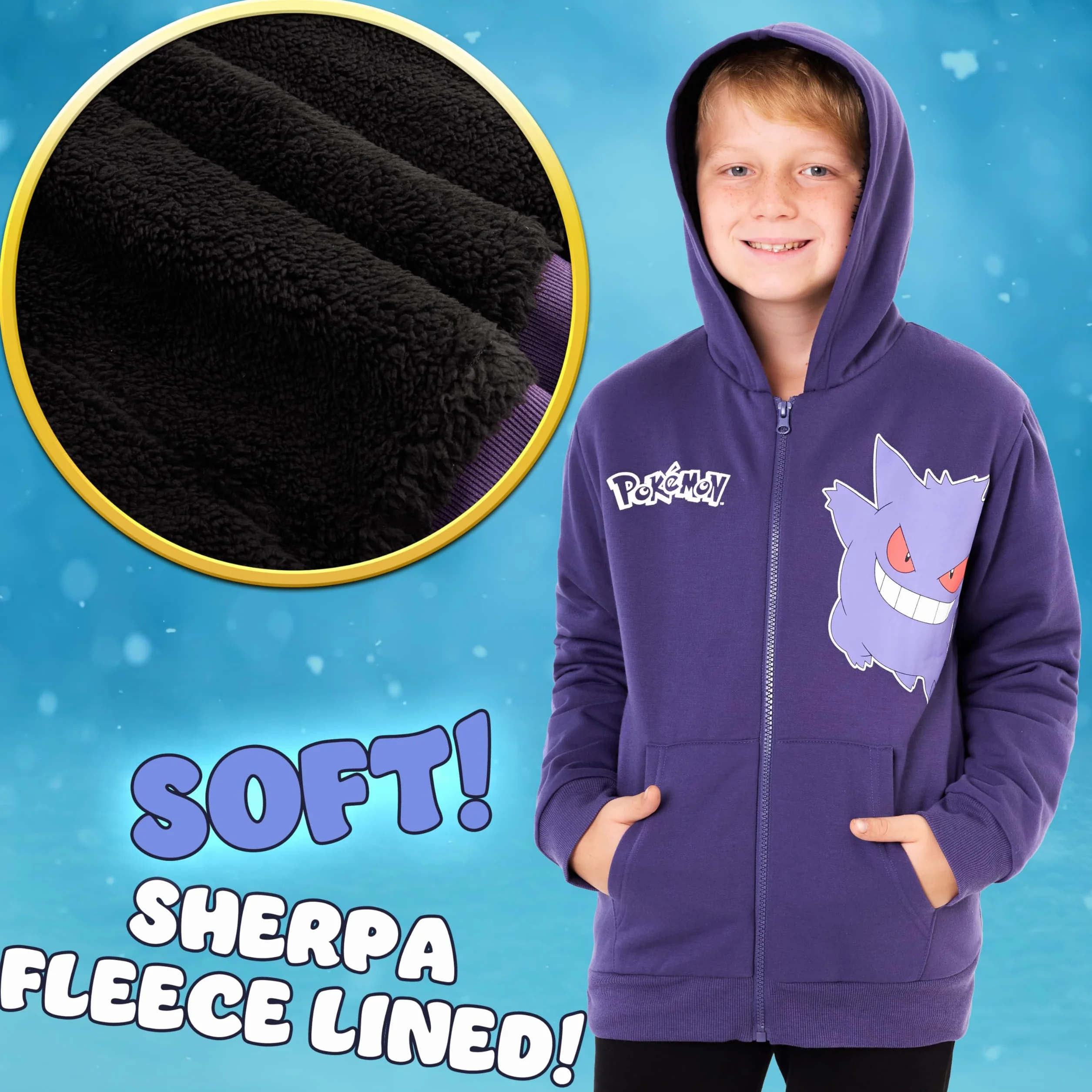 Pokémon Sudadera Cremallera Niños 7-14 Años, Pikachu Charizard Mewtwo Gengar, Chaqueta Capucha Forro Polar, Regalos Anime