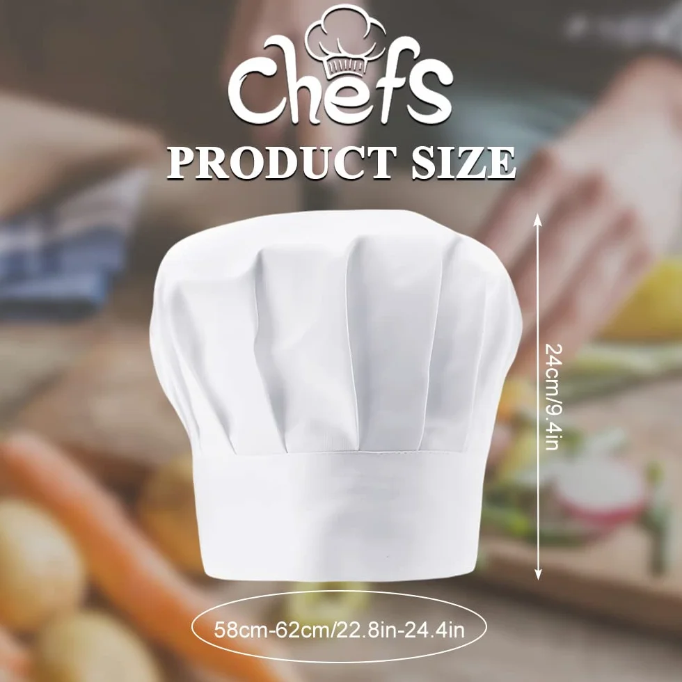 KBNIAN Gorro Cocinero, 2 Piezas de Gorro de Chef Ajustable con Goma Elástica Sombrero de Chef de Algodón Sombrero de Cocinero Gorro de Panadero Gorro para Cocina Restaurante Hotel (Blanco)