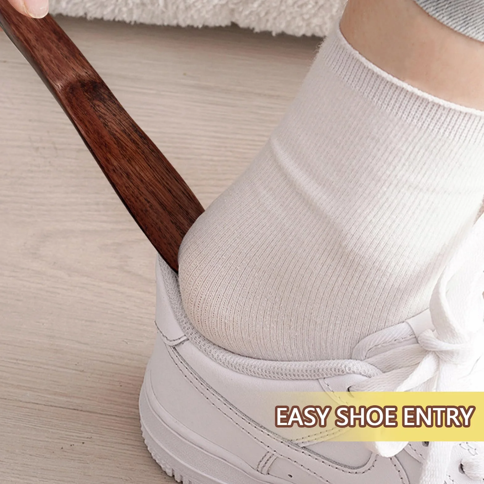 Juego de tensor de zapatos de madera de cedro + calzador – moldeador de zapatos ajustable de madera de cedro, 1 calzador de zapatos de material de alta calidad para el cuidado y secado de