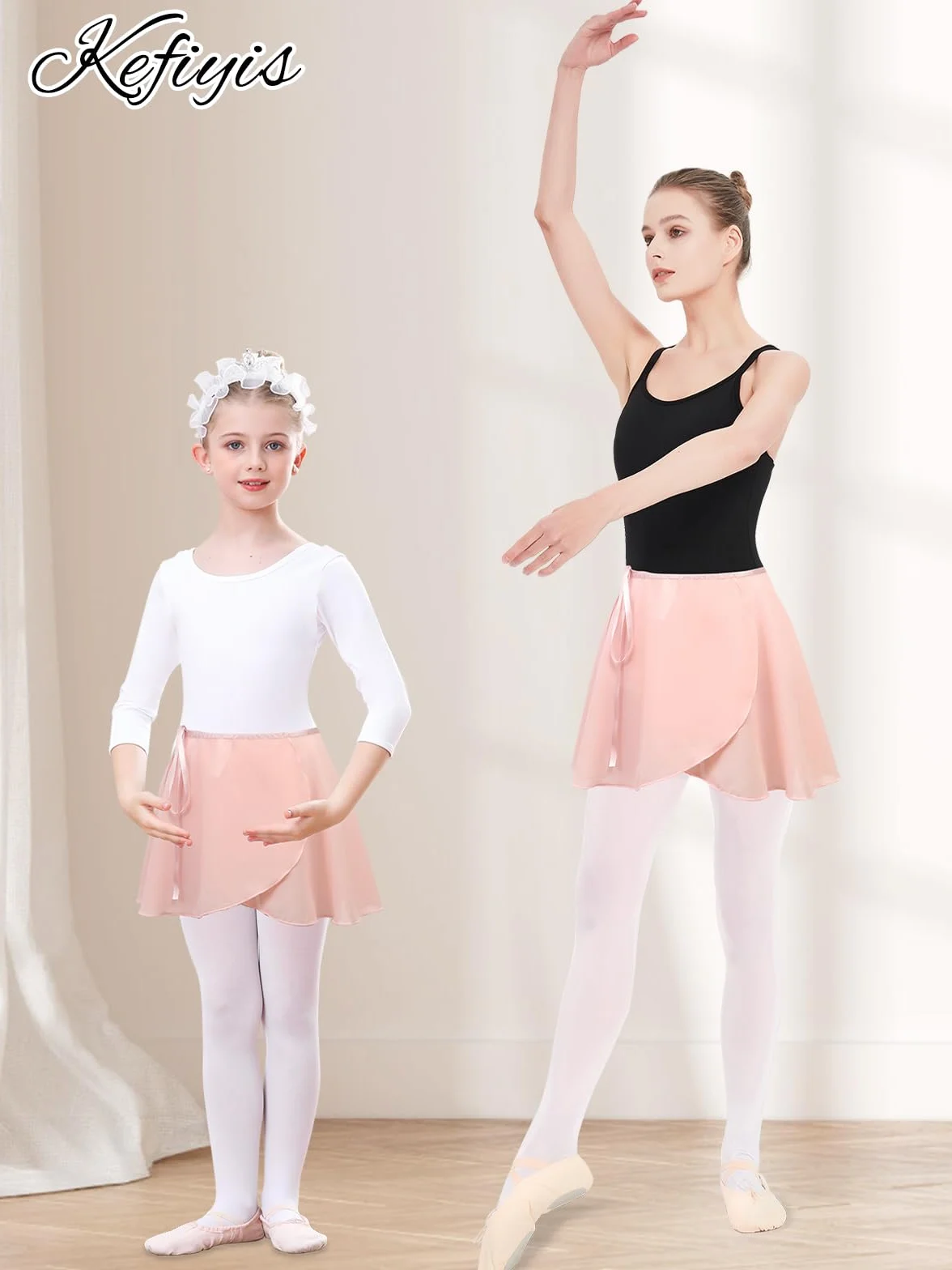 Falda de ballet de gasa con lazo ajustable para niñas y mujeres