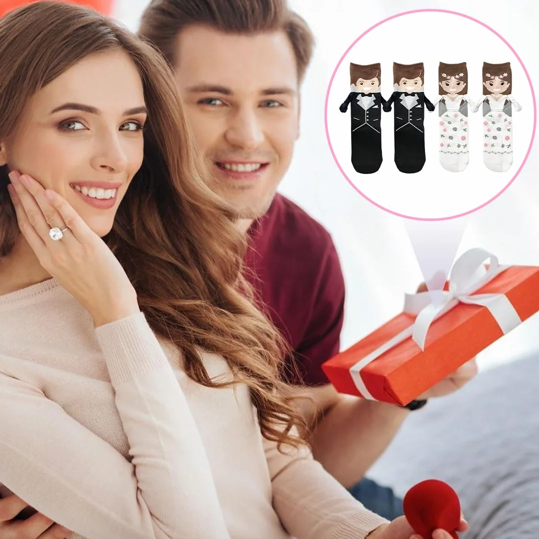 2 Piezas Calcetines de Boda Para Hombres y Mujeres, Lindos Para Parejas, Regalos Divertidos Para Recién Casados, Para Novia y Novio, Regalos para la Pareja en su Día Especial