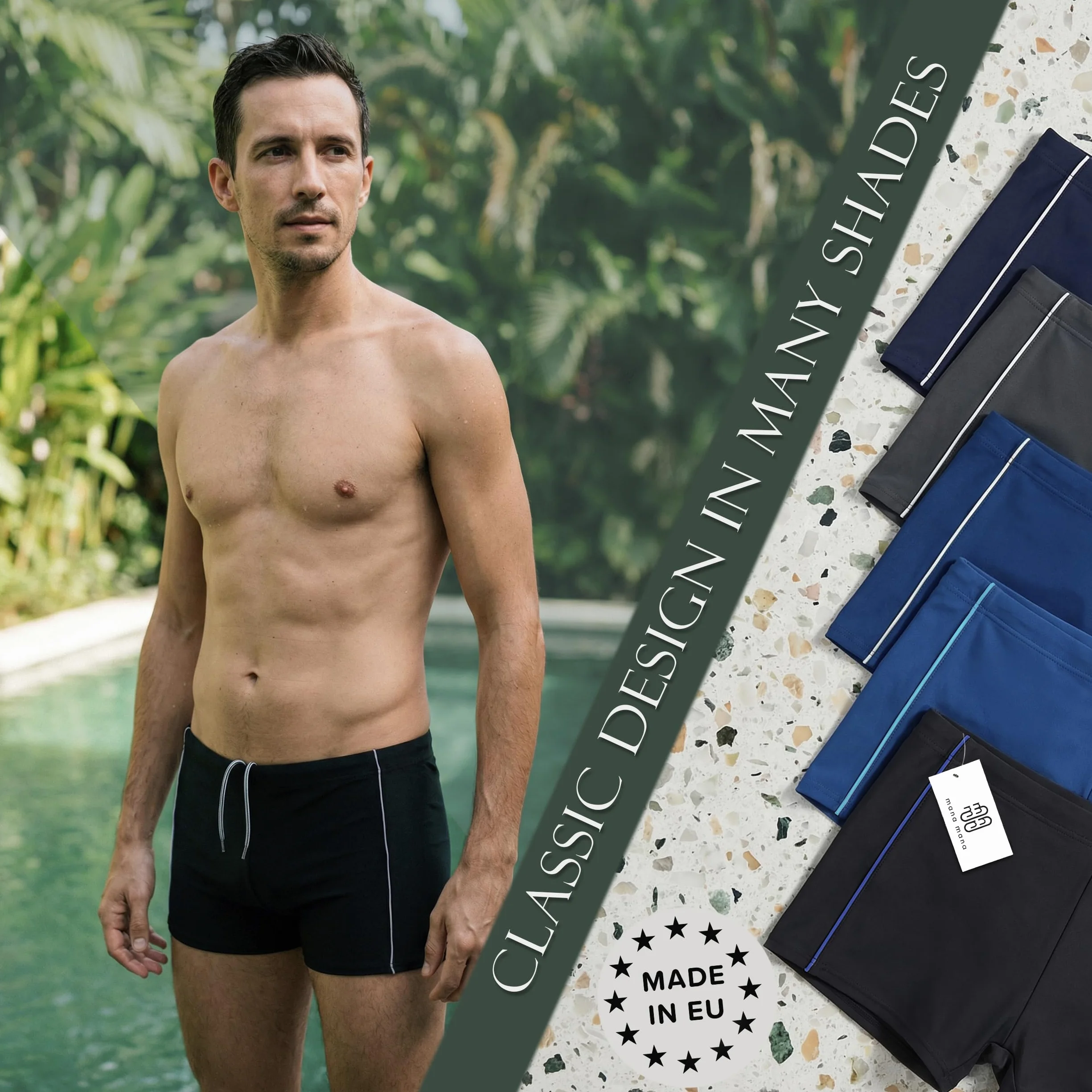 MANA MANA Bañador Hombre Bañador Piscina Hombre Secado Rápido Cintura Elástica con Cordón Ajustable Bañador Hombre para Natación Playa Vacaciones Tallas Grandes
