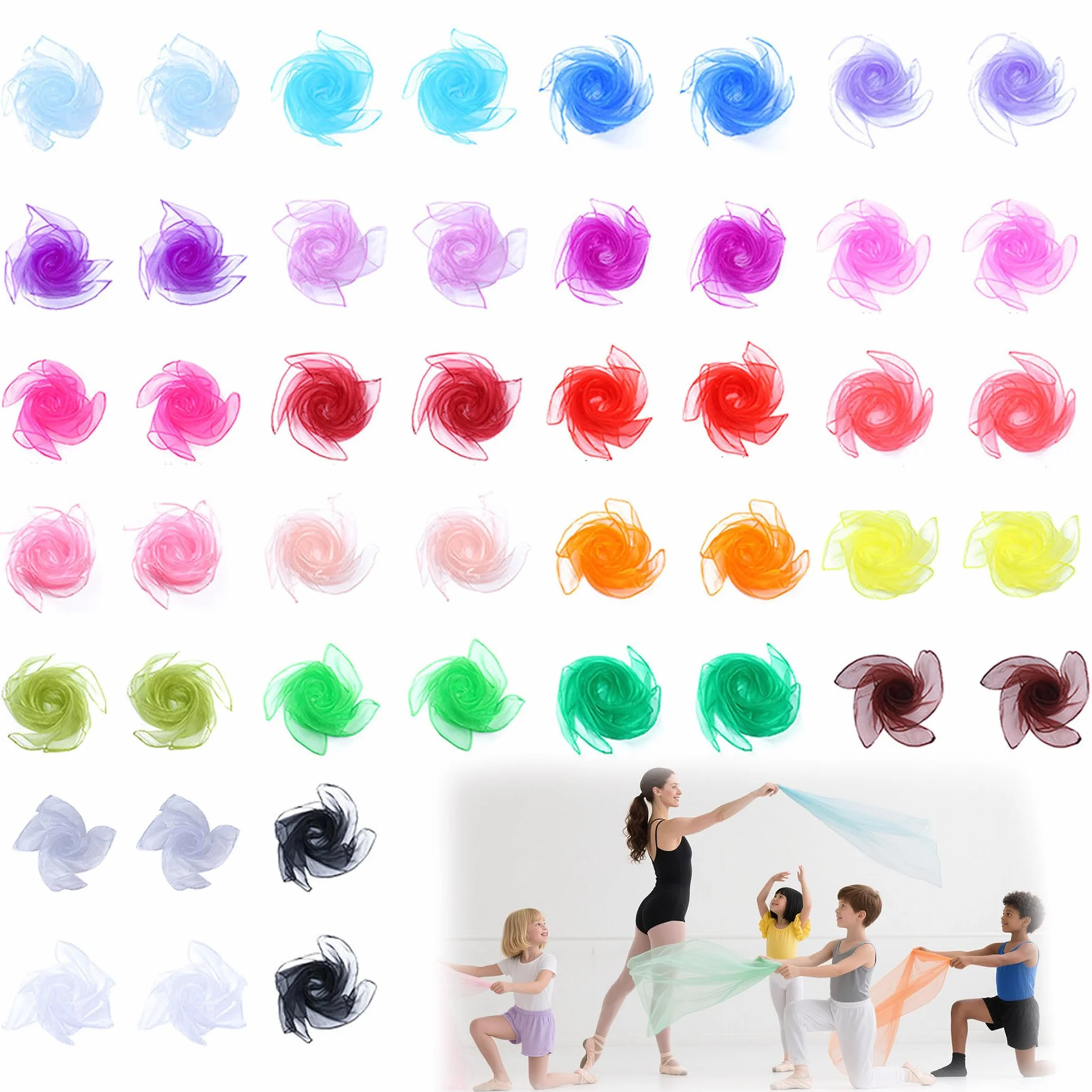 46 Piezas Pañuelo de Gasa para Danza, 23 Colores Pañuelos De Malabares Adultos, Bufanda Color Arco Iris Ligera y Transpirable, Adecuada para Rendimiento, Coincidencia Diaria y Decoración
