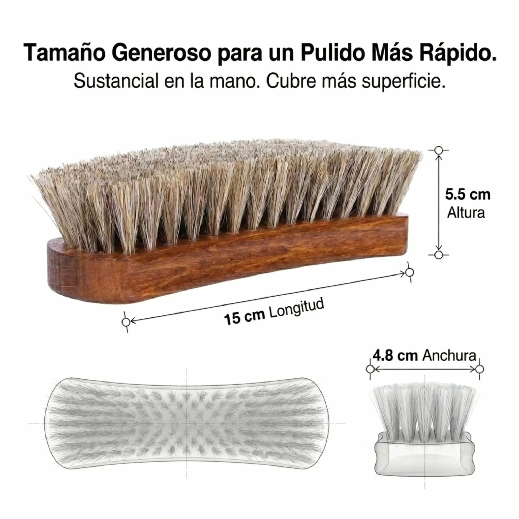 Kaps Cepillo para Zapatos, Cerda de Pelo Natural, Limpiar y Pulir (15cm)