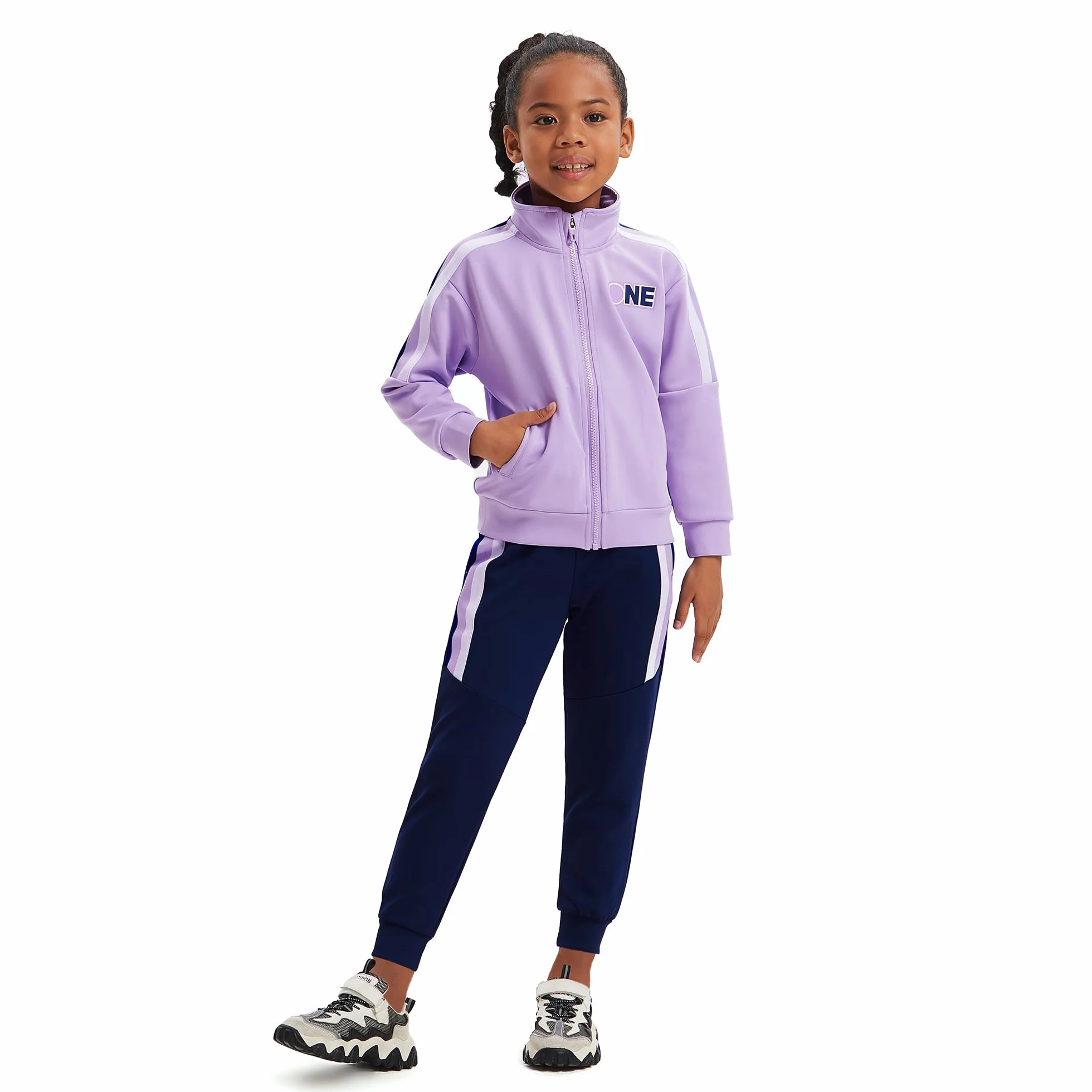 Niñas Niños Chándal Conjuntos de 2 piezas Conjuntos a rayas Chaqueta bomber con cremallera y bolsillos Pantalones deportivos de jogging