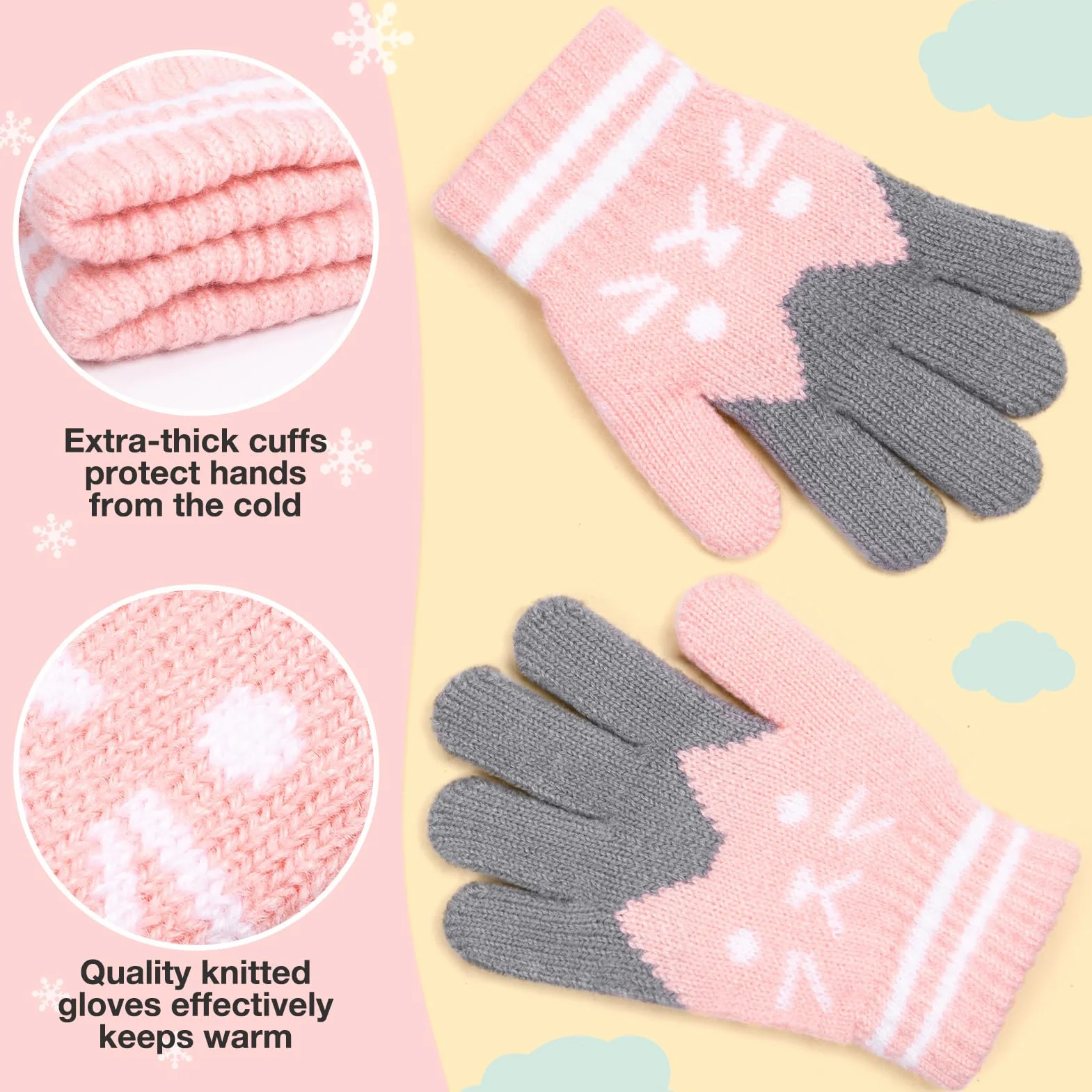 Becellen 2 Pares Guantes Invierno Niñas, Lindos Térmicos Guantes Dedo Completo Mágicos Guantes para Niños Uso Diario
