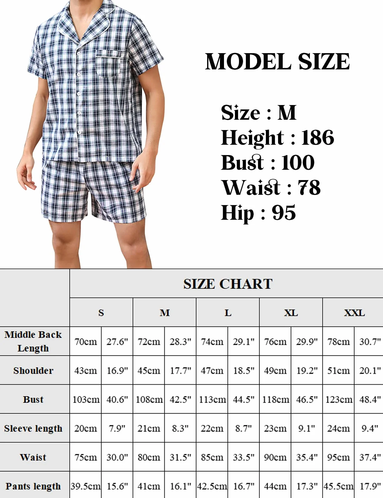Pijamas Hombre Corto Verano Pantalones Cortos Ropa de Dormir Conjunto de Algodón Pijama para Hombre