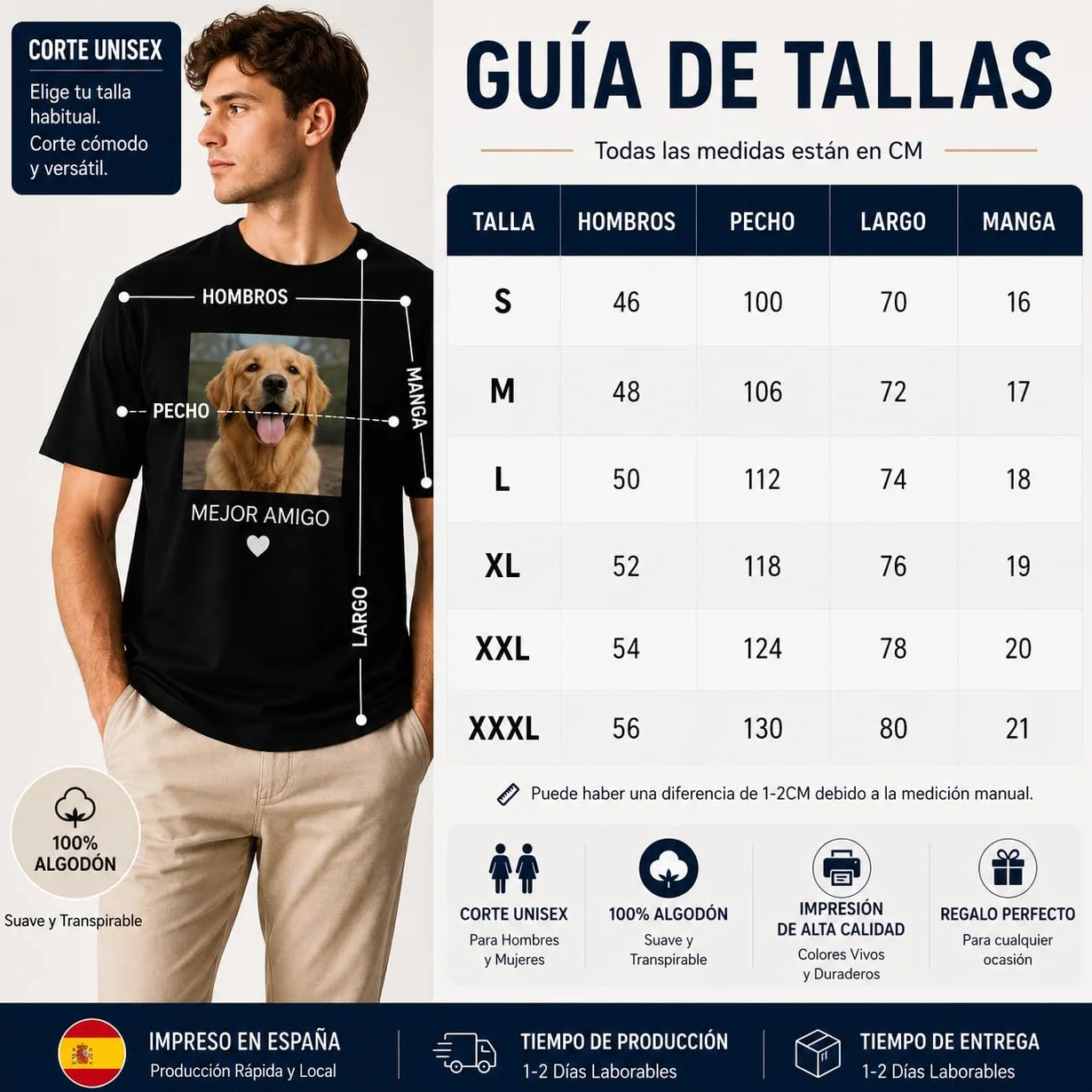 Camiseta Personalizada Foto Texto para Hombre y Mujer Camisetas Personalizadas 100% Algodón | Diseña Tu Propia Camiseta Doble Cara para Regalo, Cumpleaños, Empresa, Despedida
