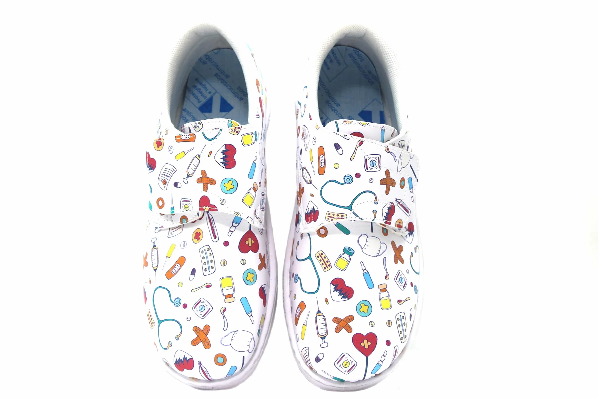 Zapato Sanitario Estampado, con cuña, Planta de Piel, Suela de Goma Antideslizante,Cierre Adhesivo, para: Mujer