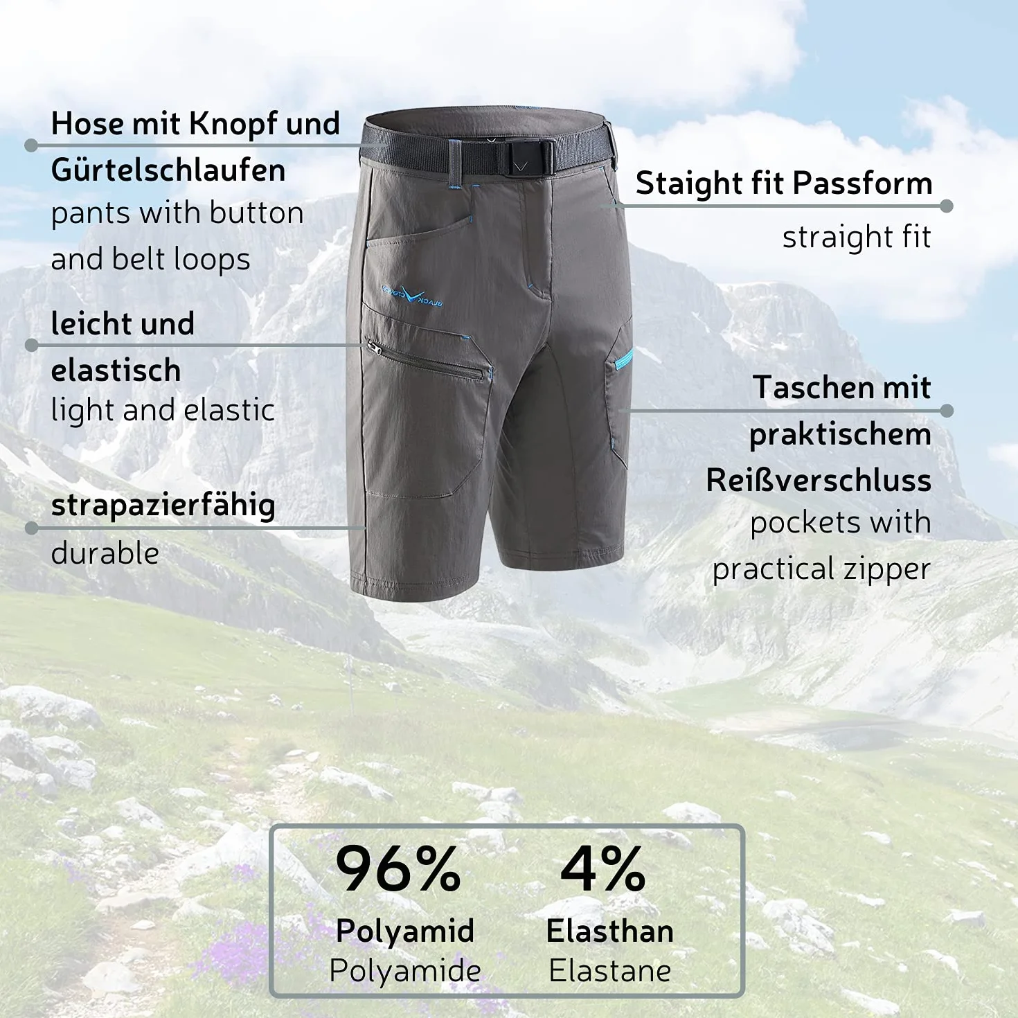 Black Crevice - Pantalones Cortos de Trekking para Hombre