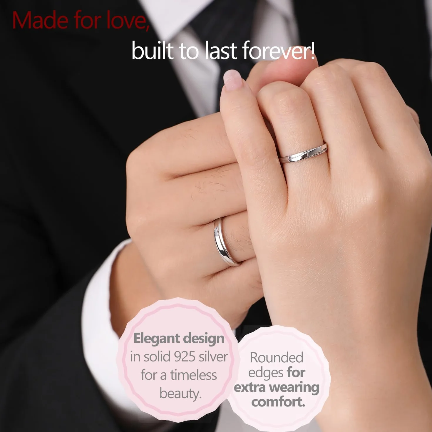 Meissa 2 Piezas Anillos Pareja para Hombres y Mujeres 925 Plata Anillos de Boda Alianza Ajustable Anillo de Promesa Anillos Pareja Juego