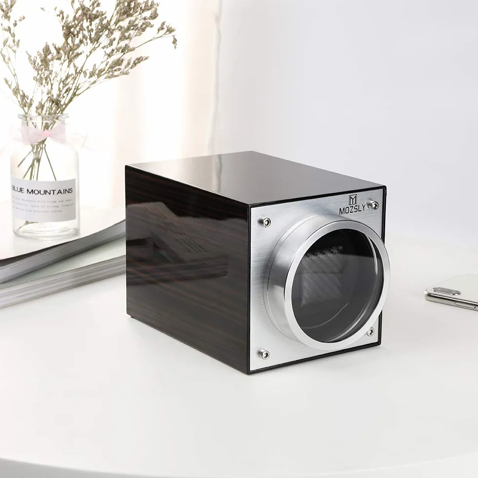 MOZSLY Cargador de reloj para relojes automáticos, alimentado por batería, adaptador AC con 12 modos de rotación, caja con motor silencioso, lacado piano
