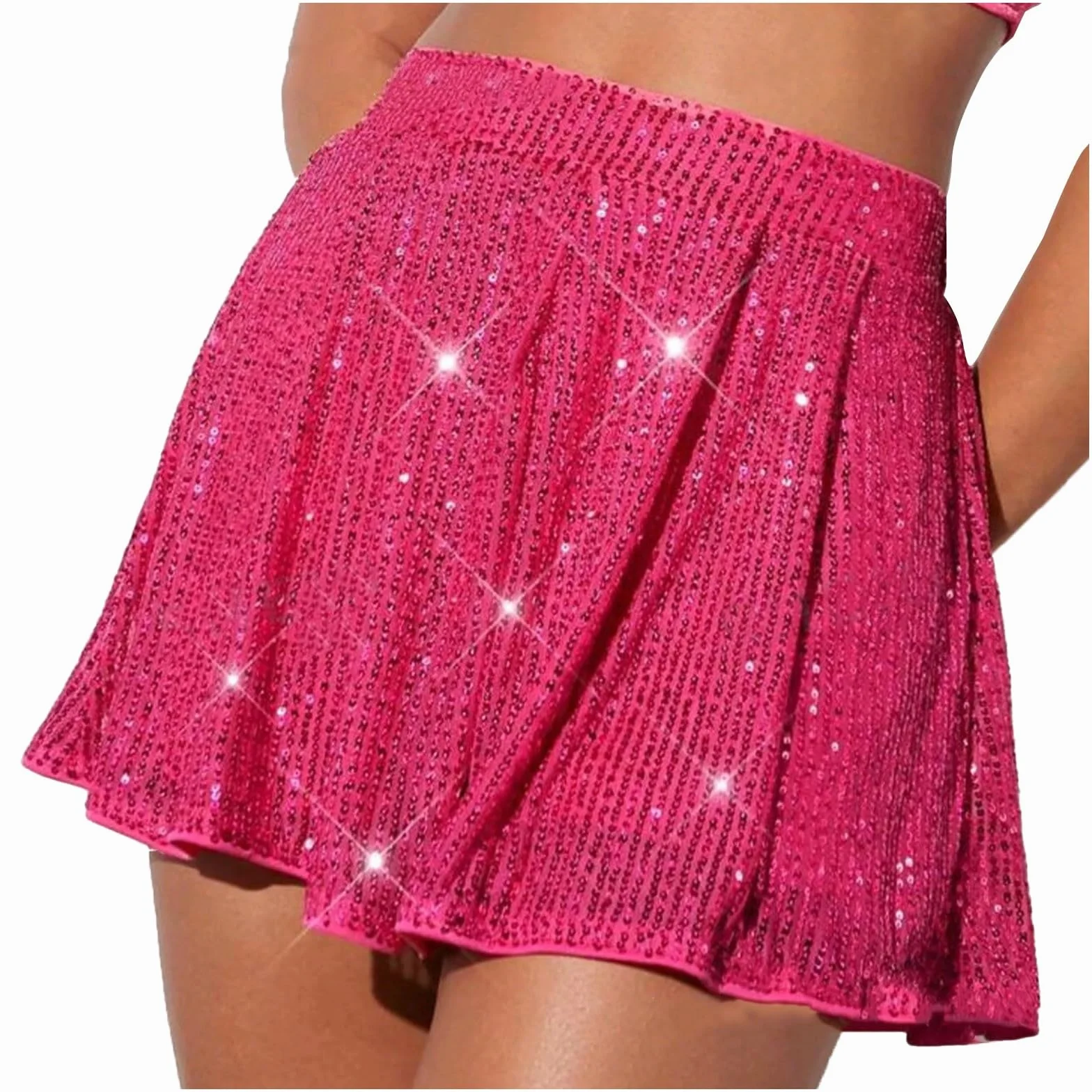 Generisch Pantalones cortos para hombre 3/4 con purpurina y pantalones brillantes con lentejuelas para mujer, Rosa intenso., M