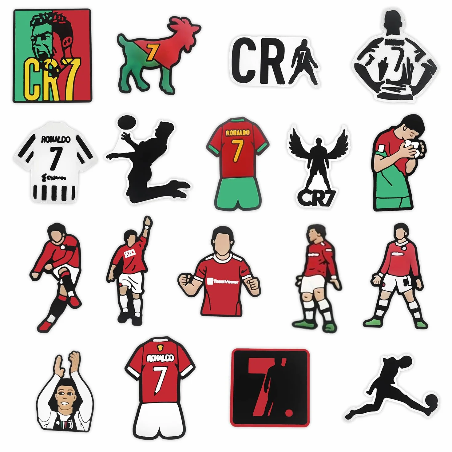 Croc CR7 18 dijes para zapatos, accesorio de cocodrilo para adultos y niños, fútbol para zuecos