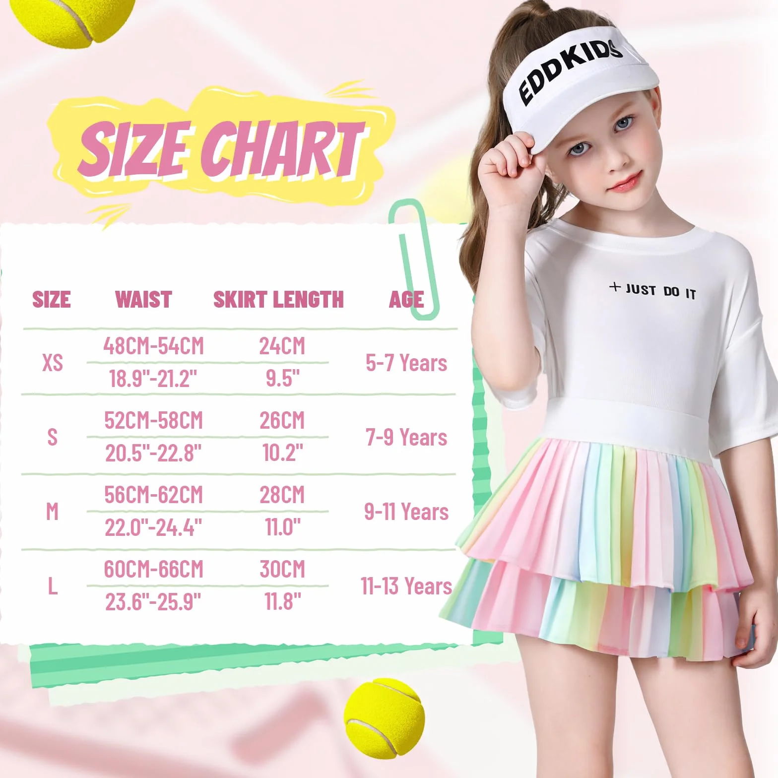 Falda de tenis para niñas con pantalones cortos, falda atlética plisada con bolsillos, cintura alta, falda de animadora para niños, Arco iris, 5-7 Años