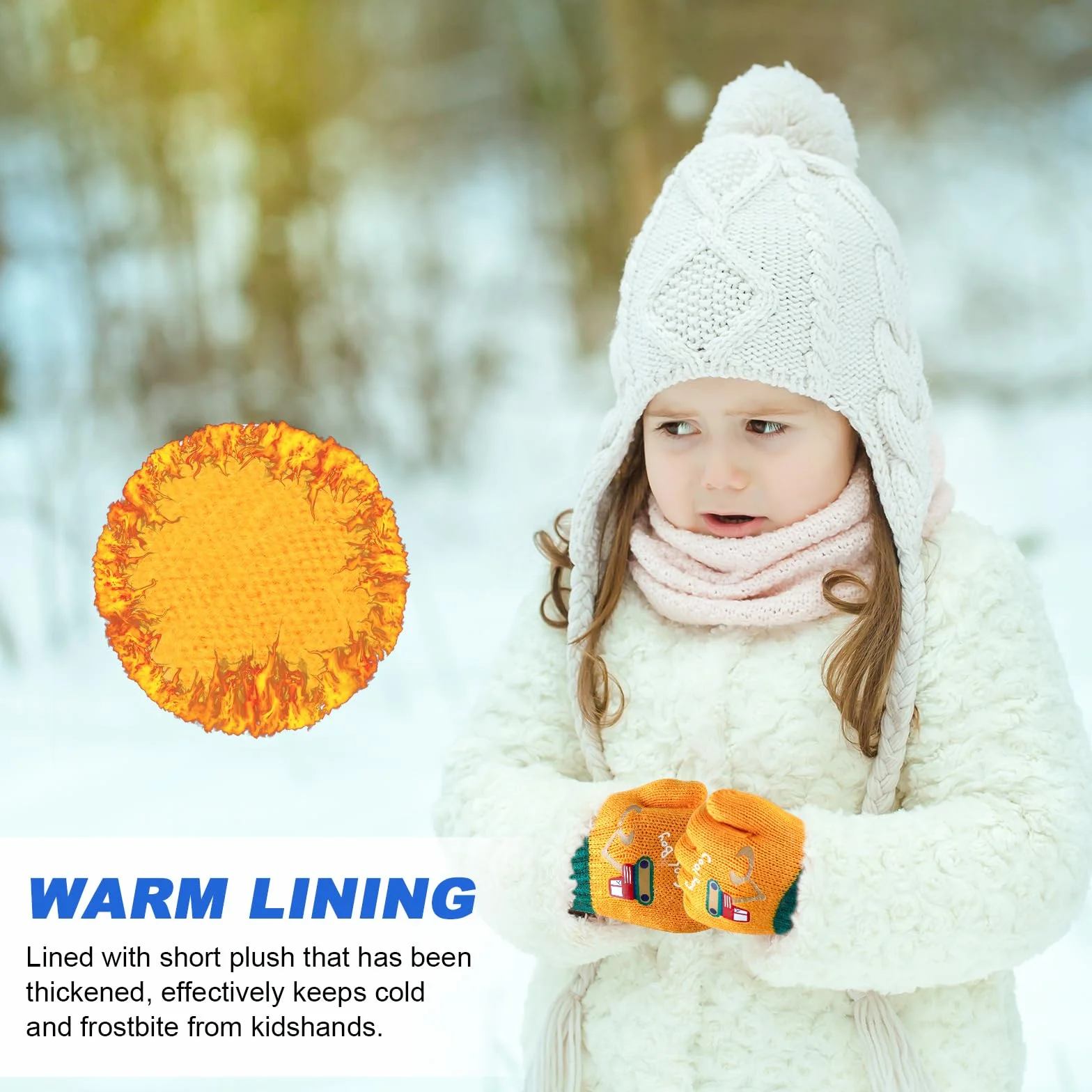 QKURT 6 Pares de Guantes de Punto para Niños Pequeños, Guantes de Invierno a Prueba de frío, Guantes Elásticos de Dedo Completo Unisex con Patrón de Excavadora para Niños de 2 a 4 Años