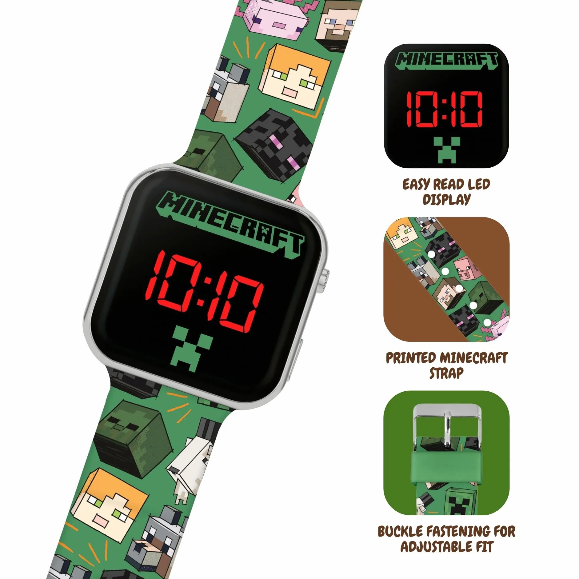 Minecraft Reloj LED con correa impresa verde MIN4230