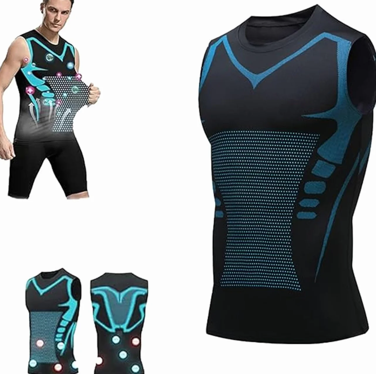 Vitaboost - Camiseta de compresión, nueva versión 2024, chaleco sin mangas con forma iónica, camiseta sin mangas de compresión para hombre, camiseta deportiva sin mangas para construir un cuerpo