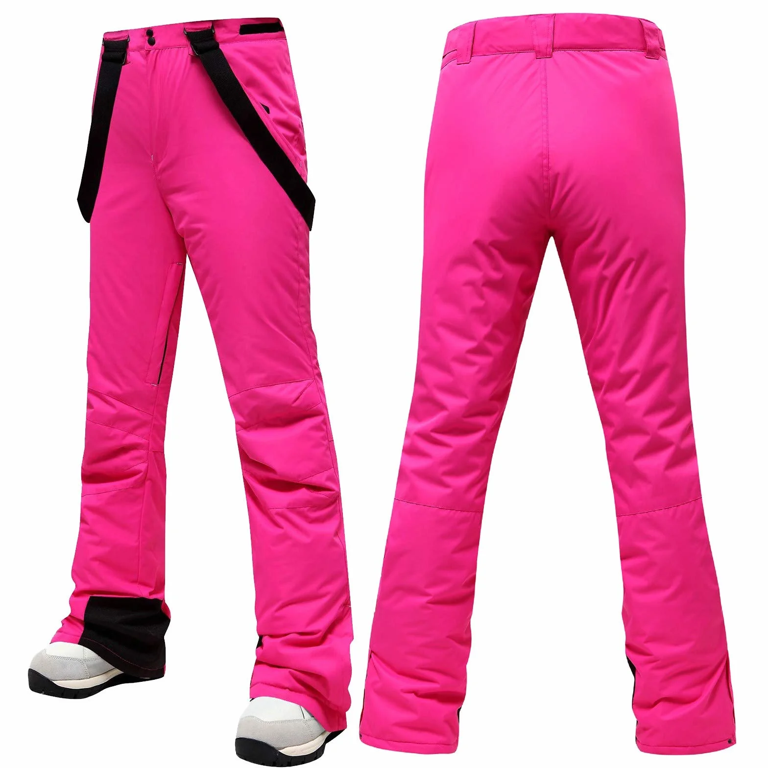Pantalones de softshell para mujer, para invierno, bicicleta, nieve, para invierno, impermeables, con tirantes ajustables, pantalones de esquí, cintura alta, con botones, pantalones de trekking