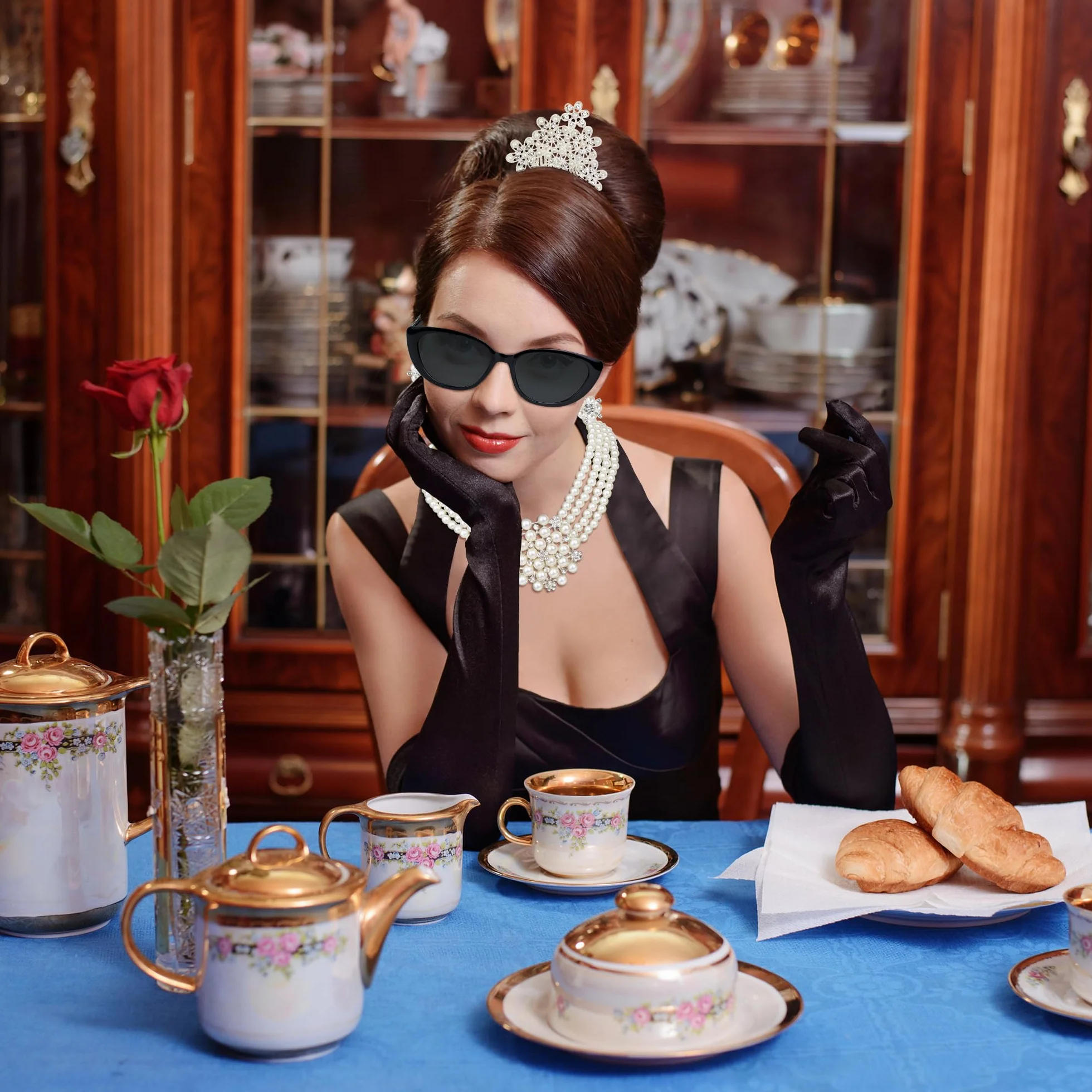 Horolam 6 accesorios de los años 20, accesorios retro de los años 20 para mujer, collar de perlas, aretes, soporte para cigarrillos, guantes, gafas de sol