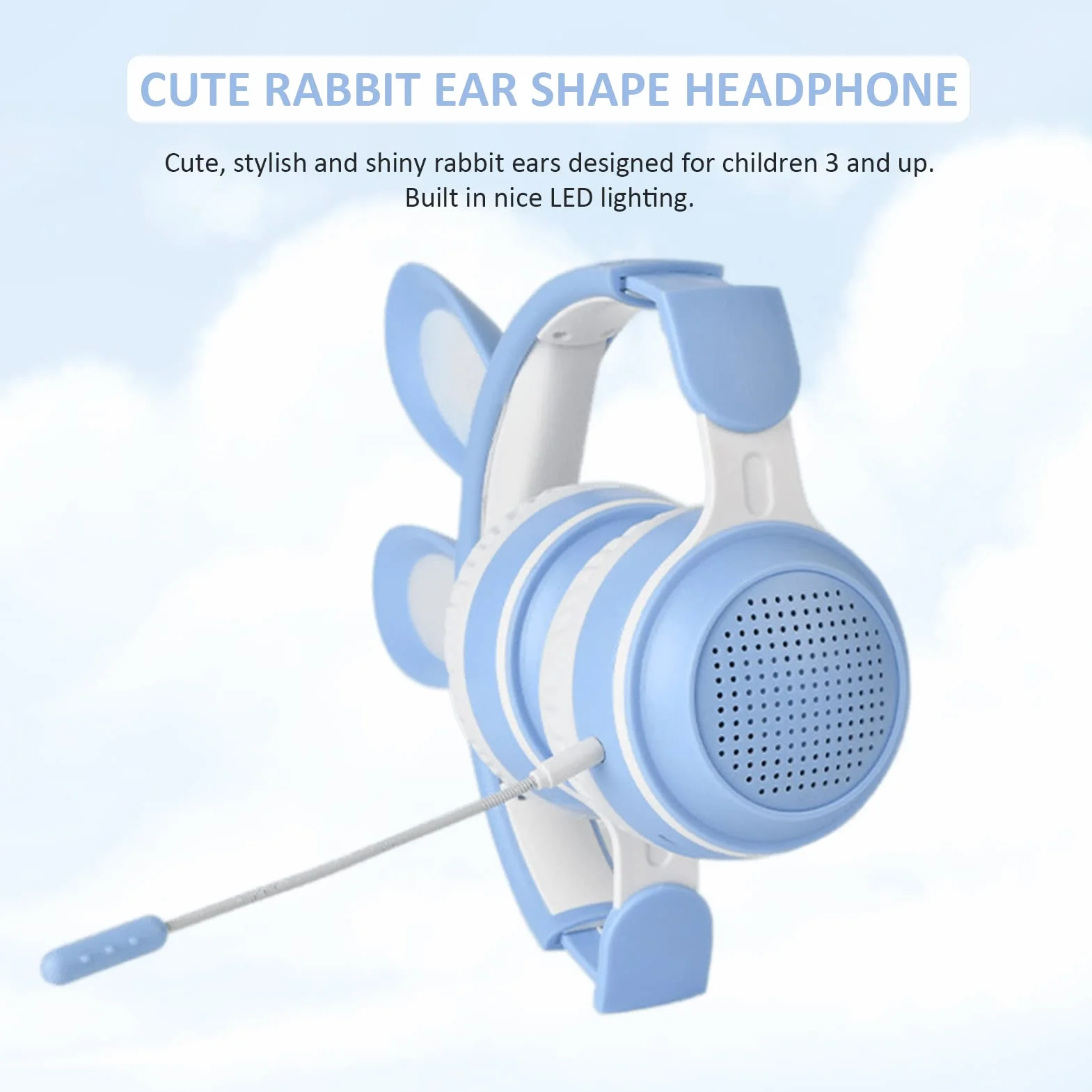 Auriculares para Niños, Auriculares Bluetooth 5.0 con Oreja de Conejo, Auriculares Inalámbricos Plegables con Luz LED sobre la Oreja, Soporte TF/AUX, Regalos para Niños, Niños Pequeños,(Azul)