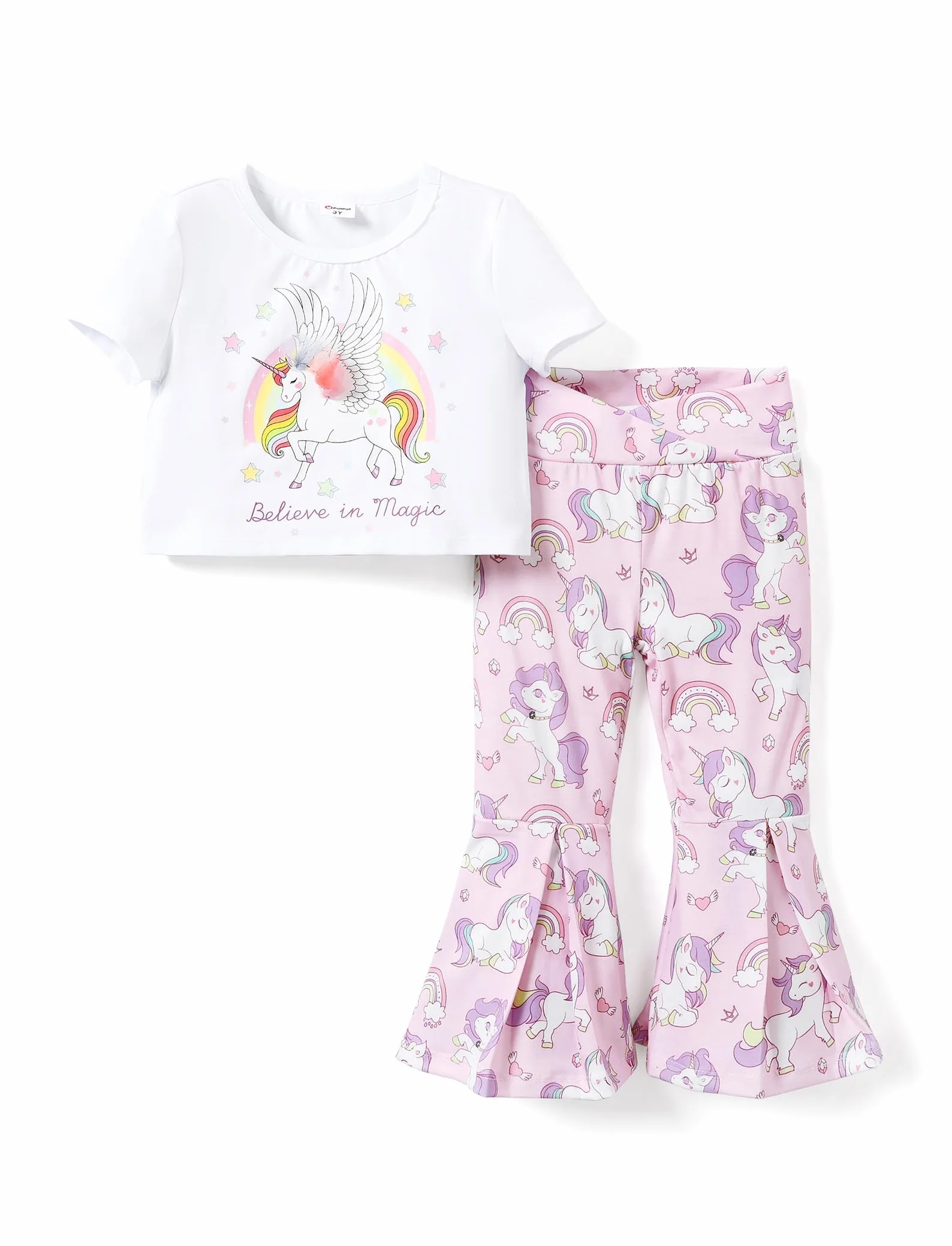 Ropa Niña Conjuntos Niña 2 Pantalones Informales Acampanados Conjuntos Camisetas Manga Corta 3-12 años Fiesta Verano
