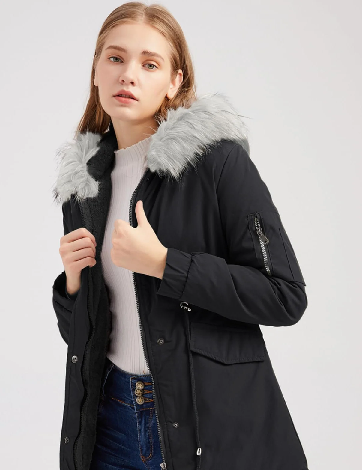 Vancavoo Chaqueta Mujer Invierno Abrigos Parka de Mujer Largo Cazadora con Capucha Abrigo Grueso de Lana con Bolsillos Cremallera Abrigo Cálido a Prueba de Viento