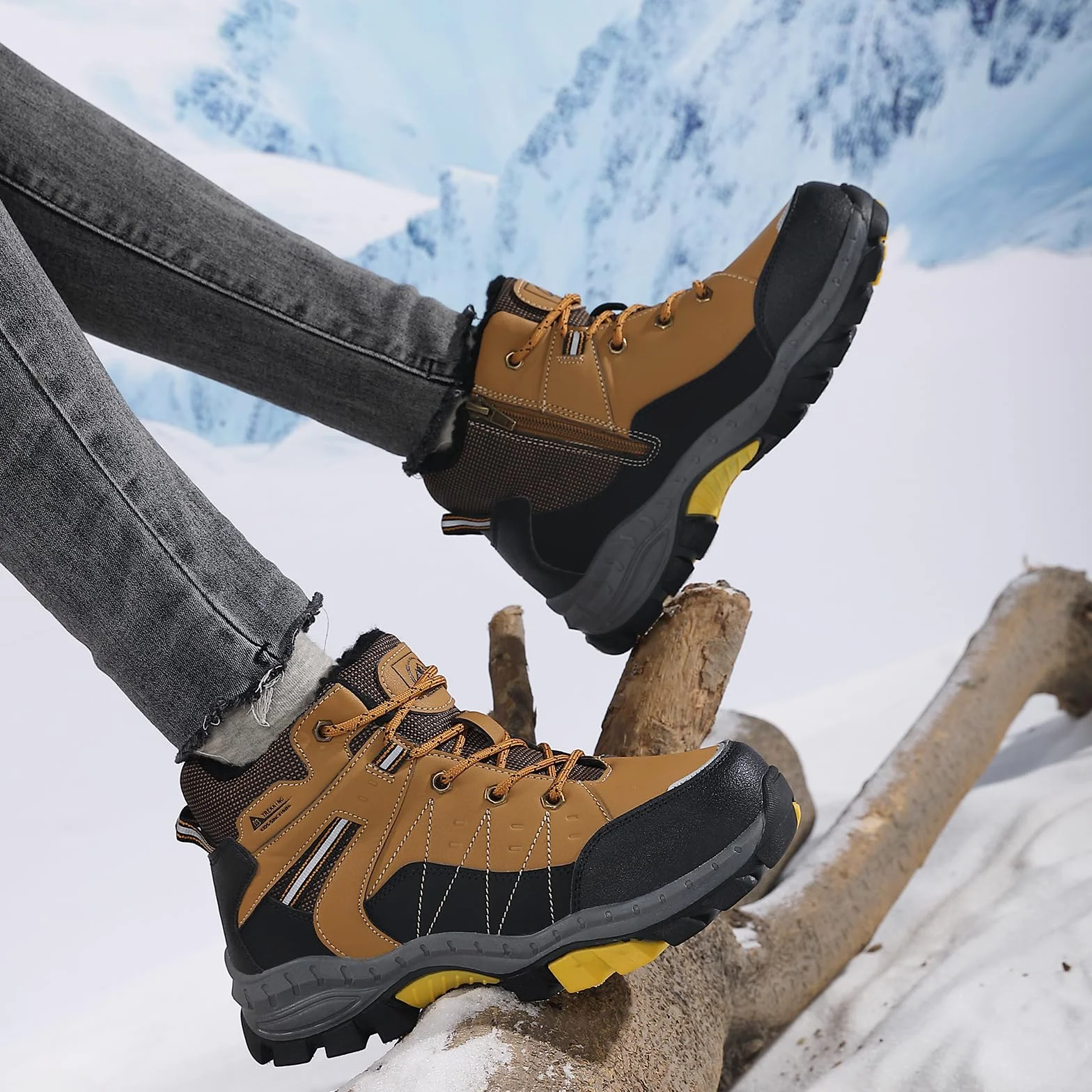 ASTERO Botas de Invierno para Niño 31-38 con Hebilla de Acero, Algodón, Zapatillas Trekking Senderismo, Botas de Nieve y Montaña Marrón 36