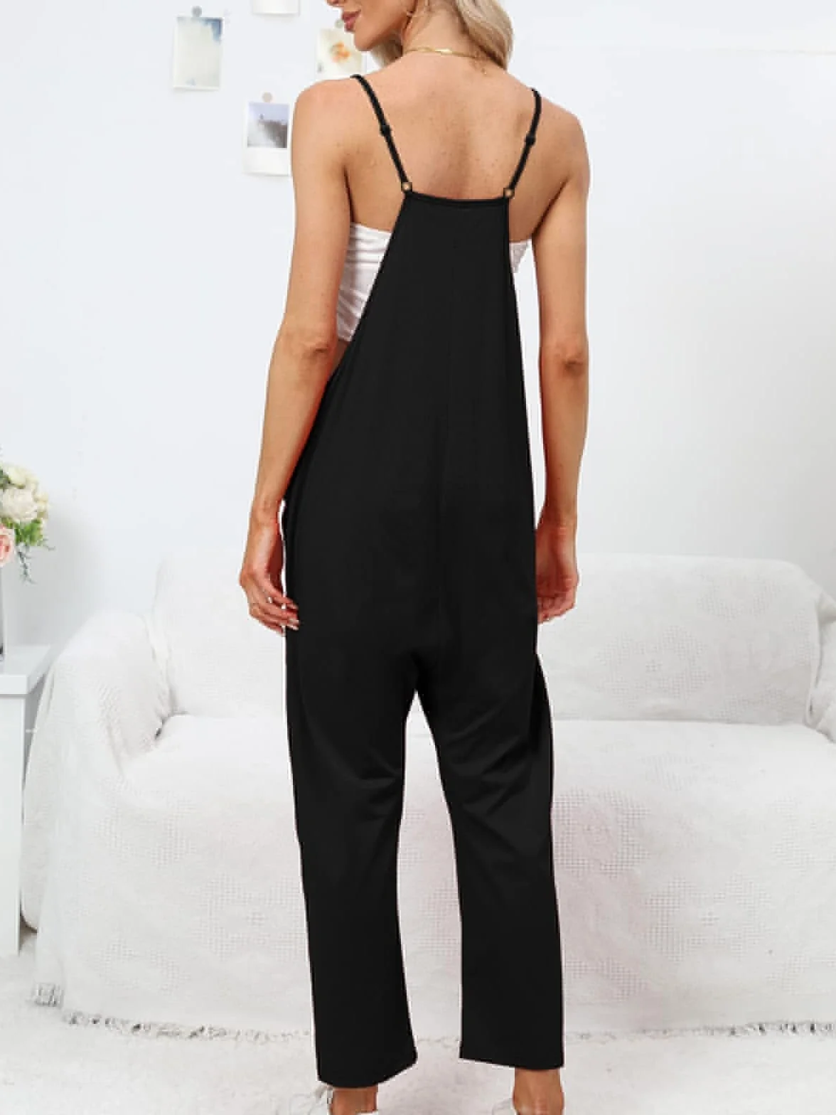 Cegerne Pantalones de trabajo para mujer Mono holgado Peto sin mangas con grandes bolsillos, Negro, XL