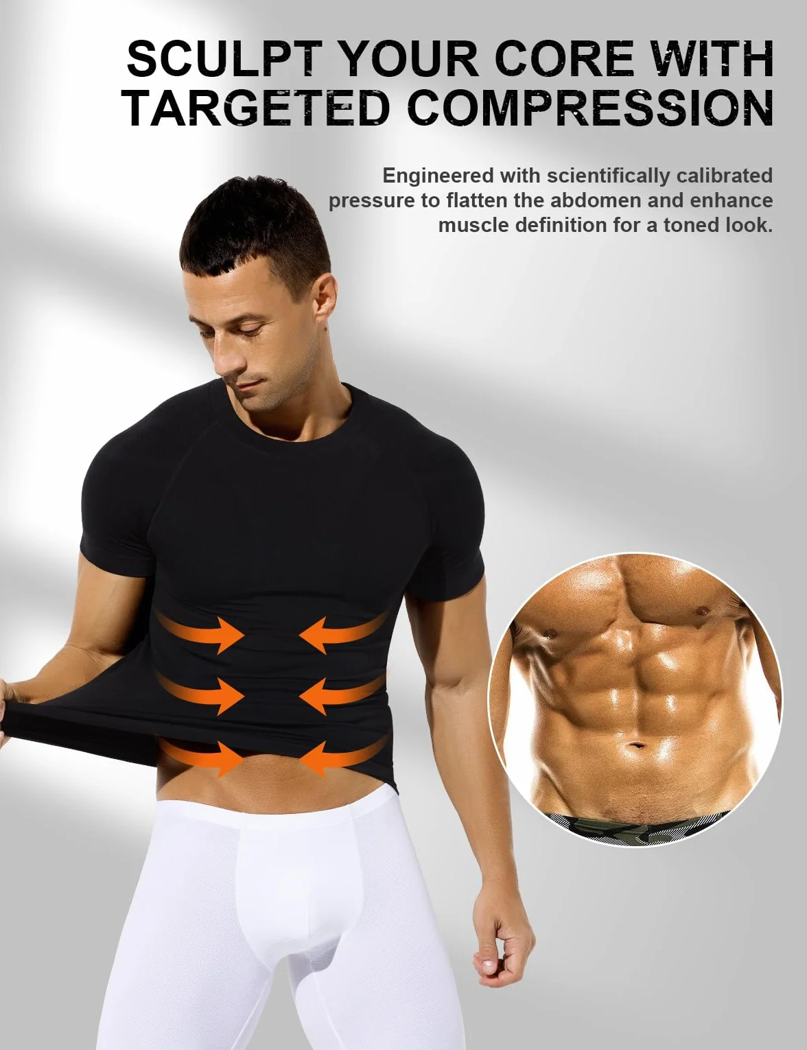 Casey Kevin Camisa Compresión Hombre Manga Corta, Faja Reductora Compresión Adelgazante para Hombre, Camisetas Interiores Delgadas para Abdominales Body Shaper