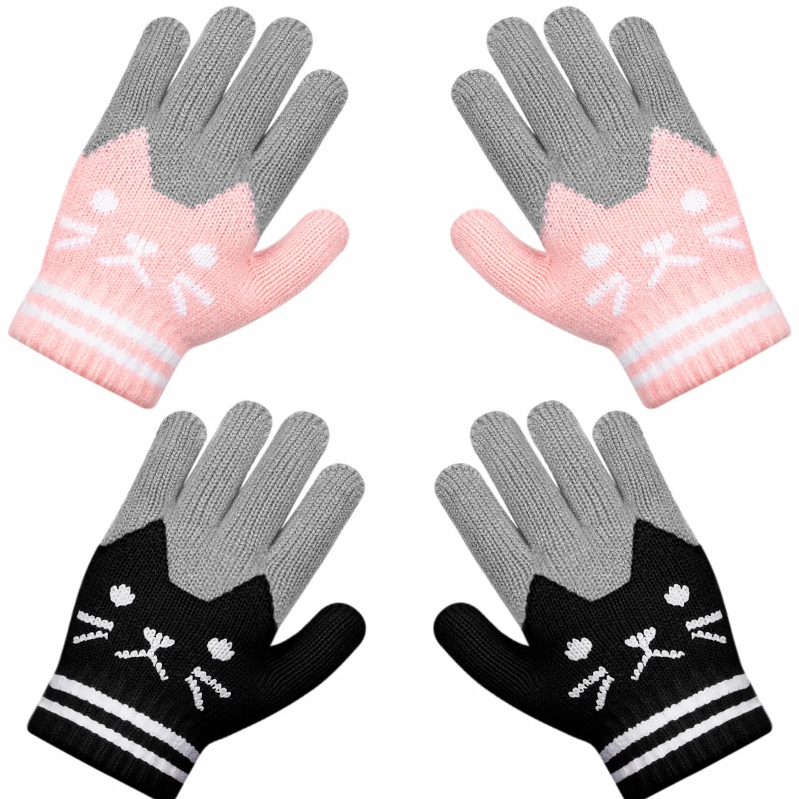 Becellen 2 Pares Guantes Invierno Niñas, Lindos Térmicos Guantes Dedo Completo Mágicos Guantes para Niños Uso Diario