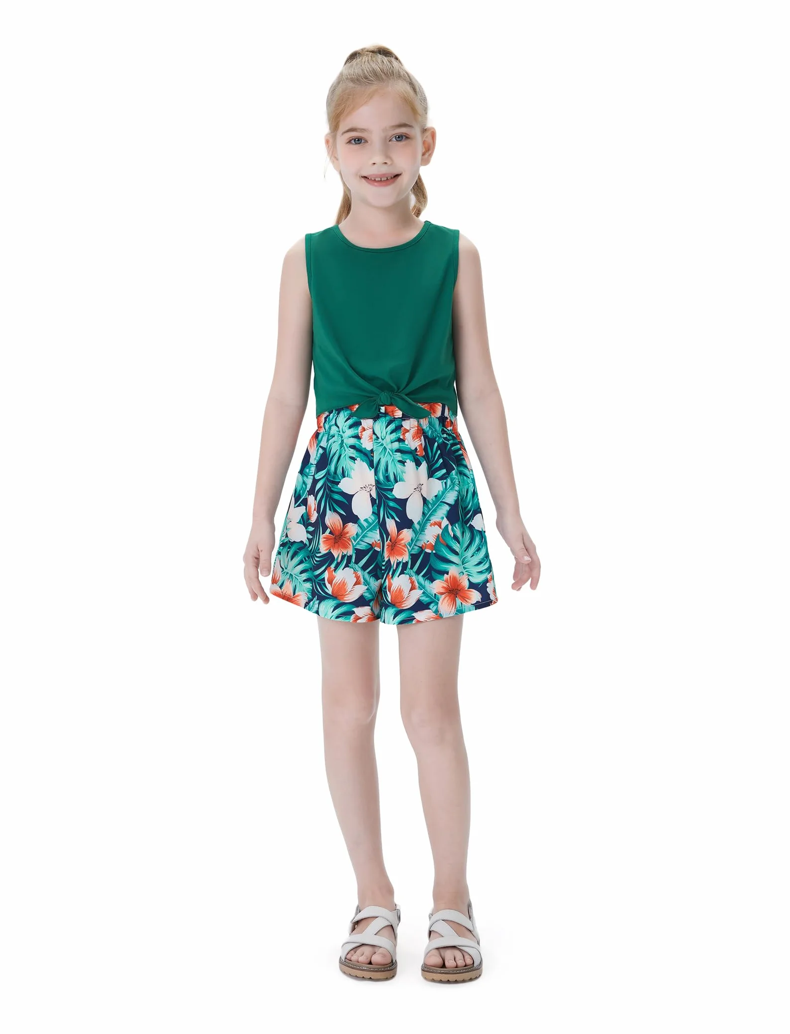 PATPAT Conjunto Niñas Verano - Camiseta Sin Mangas + Shorts Deportivos | Ropa Adolescente Cumpleaños Regalo, Escuela, Playa o Fiestas | Outfit 2 Piezas para Niña 3-12 Años (Estilo Casual Deportivo)