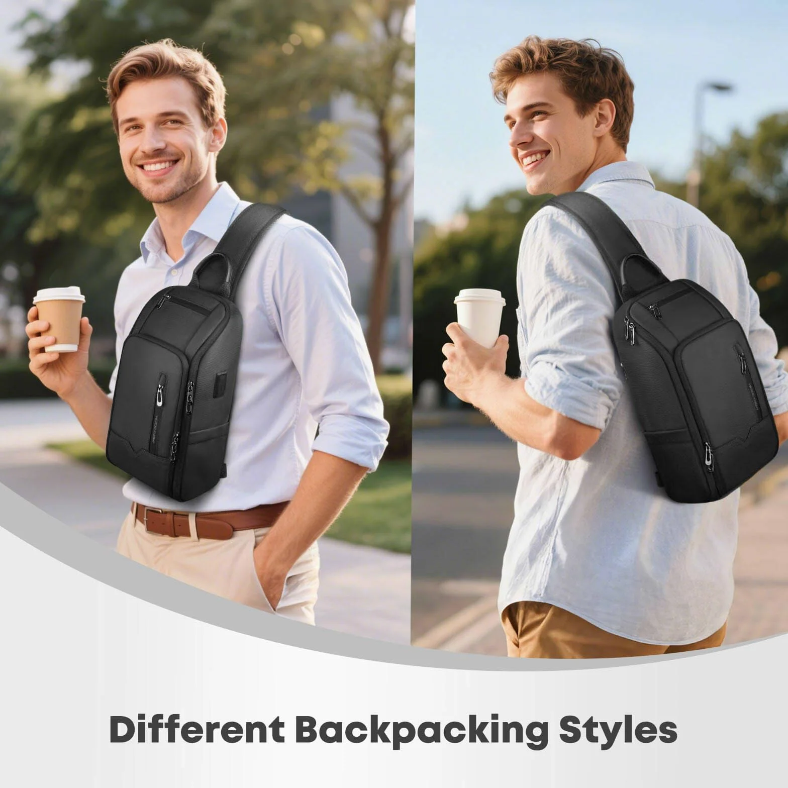 Bolso Bandolera Hombre con Puerto USB, Antirrobo e Impermeable, Bolsa de Pecho Mochila de Hombro Cruzada con Múltiples Bolsillos para Viaje Trabajo y Uso Diario – Negro