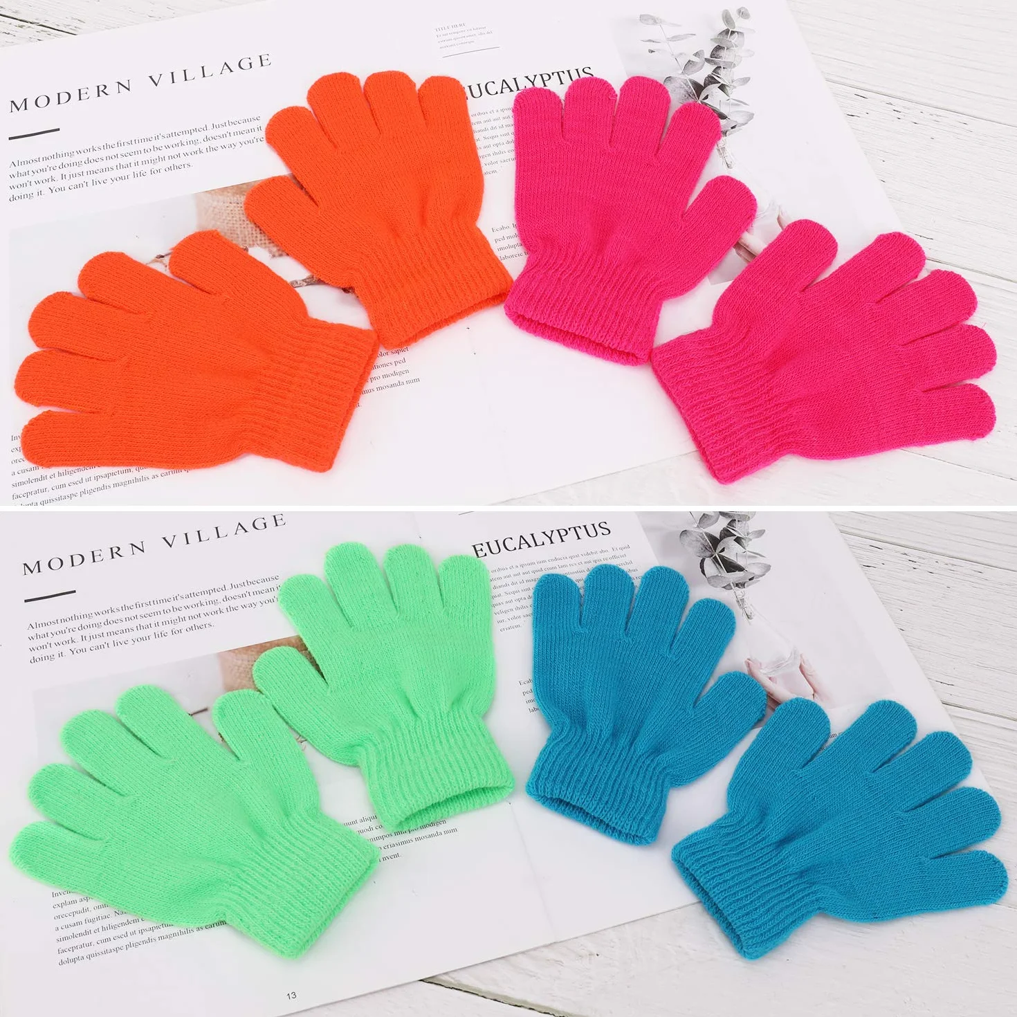 QKURT 6 Pares Guantes de Invierno para Niños,Invierno Guantes Guantes Calientes Guantes de dedos completos para Niños Niñas