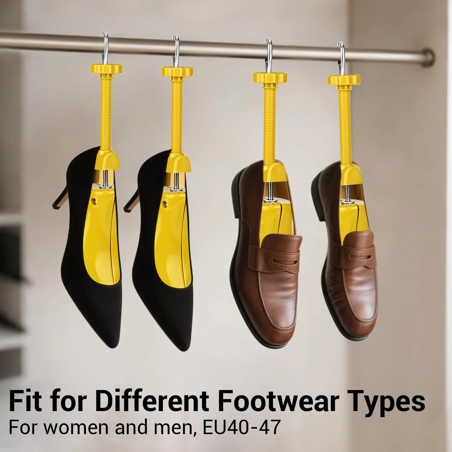 1 par de hormas de zapatos ajustables, expansores de zapatos para hombre y mujer, ancho para zapatos demasiado ajustados, zapatos nuevos, zapatillas de piel, amarillo, talla única EU40-47