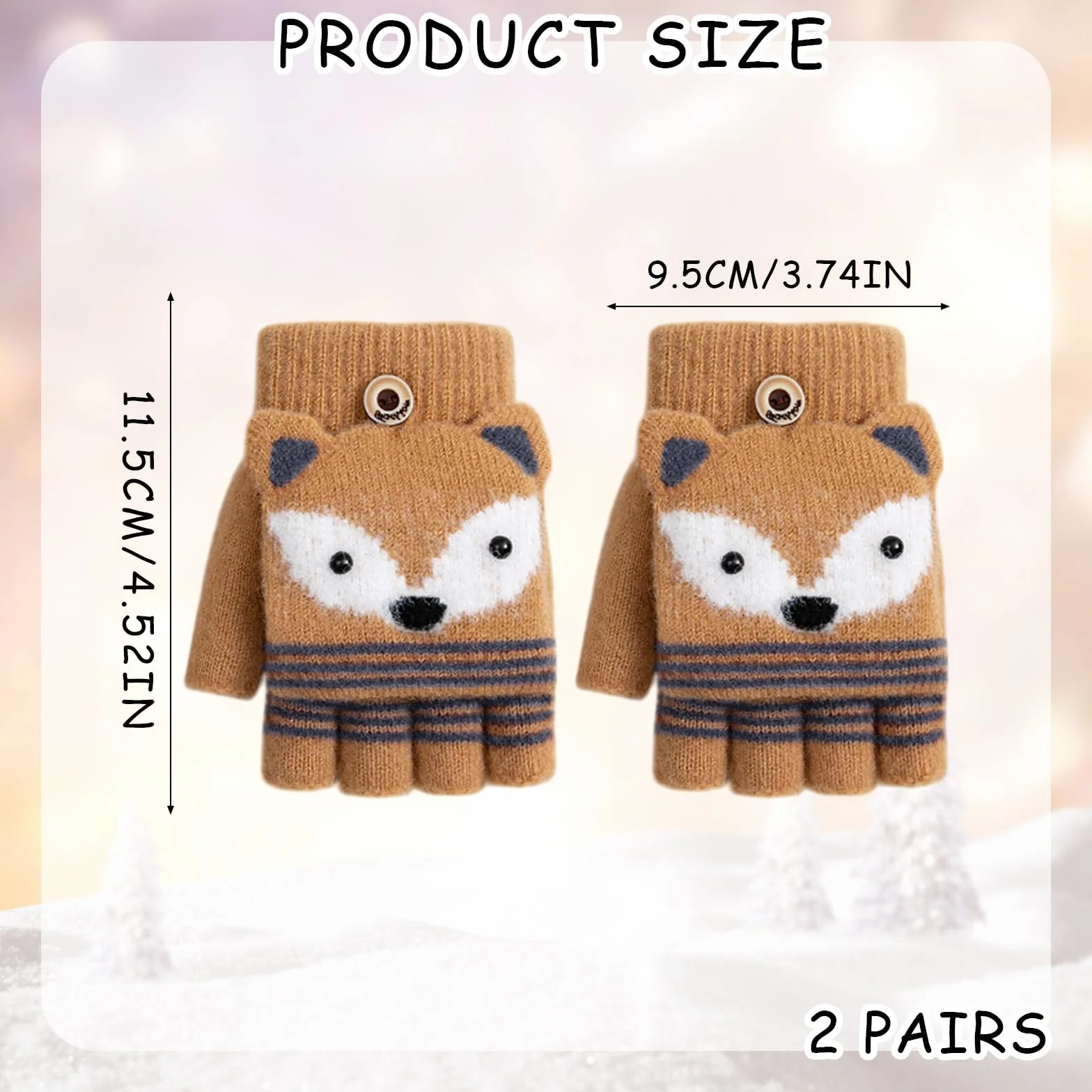 2 Pares Guantes para Niños sin Dedos, Guantes de Invierno para Niños, Cute Guantes Cálidos Convertibles con Tapa Abatible Suaves para Niñas y Niños de 3 a 9 Años