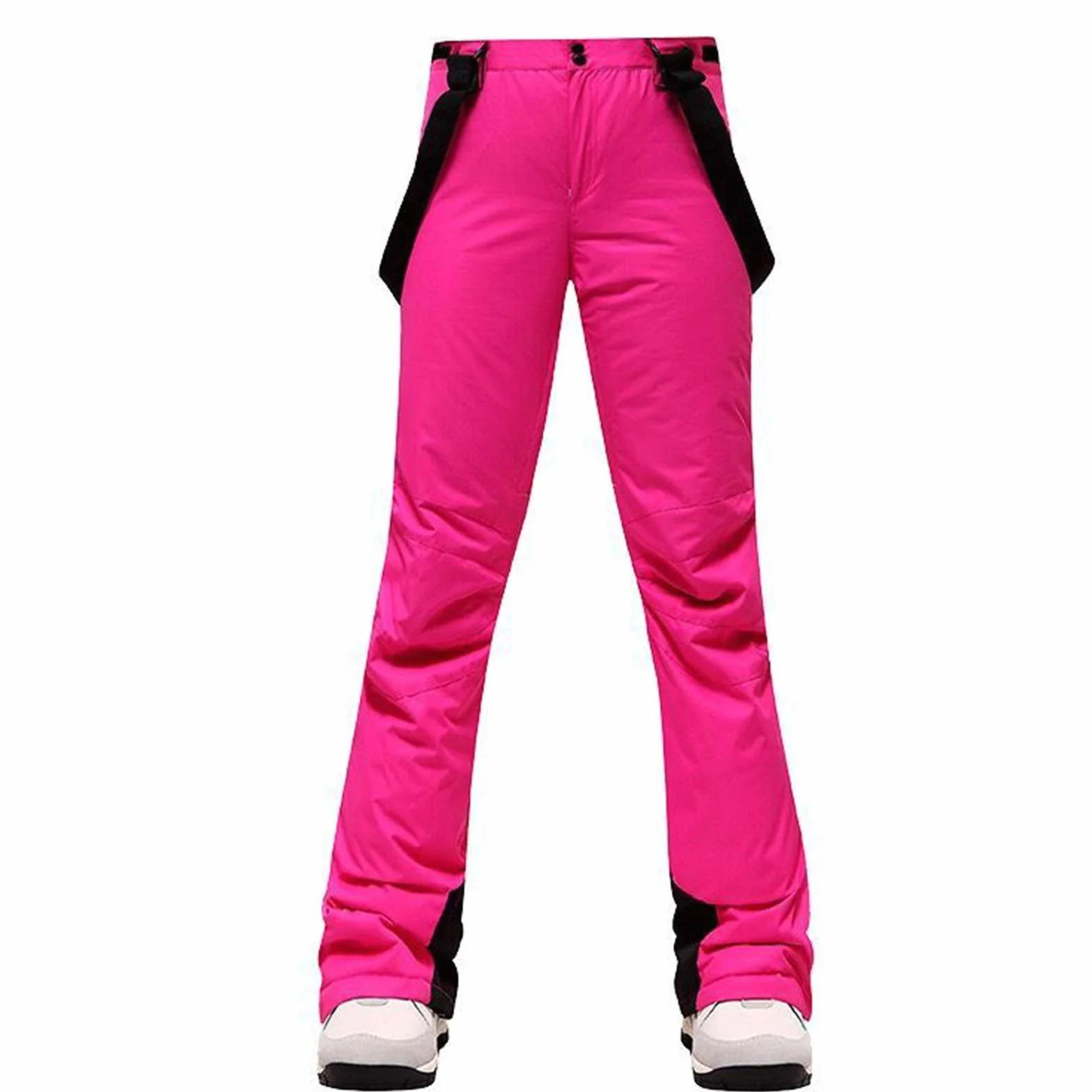 Pantalones de softshell para mujer, para invierno, bicicleta, nieve, para invierno, impermeables, con tirantes ajustables, pantalones de esquí, cintura alta, con botones, pantalones de trekking