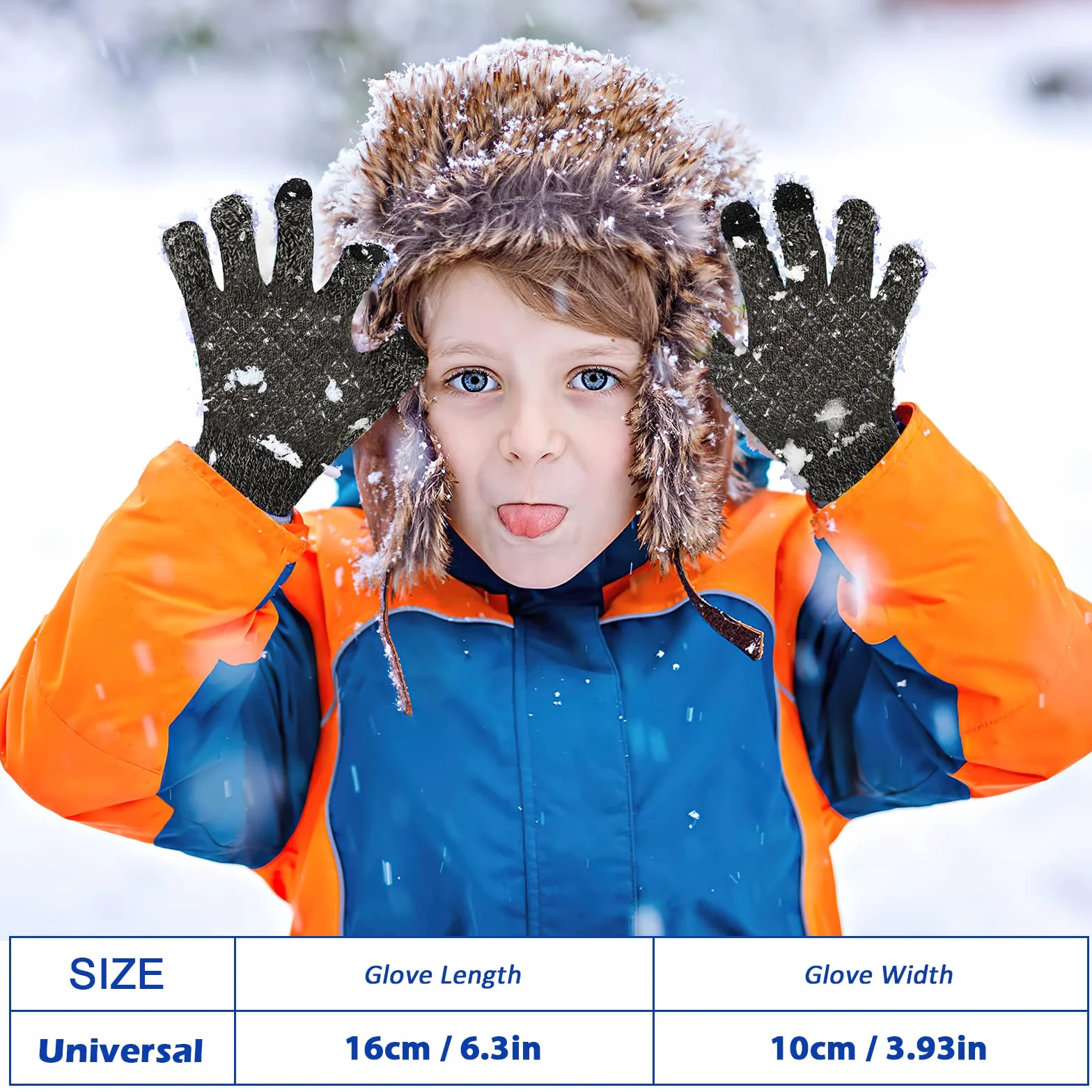 3 Pares de Guantes Cálidos de Invierno para Niños, Forro polar Térmico Elástico para Pantalla Táctil Guantes de Punto con Dedos Completos Mitones, para Niños de 4 a 8 años Niñas y Niños