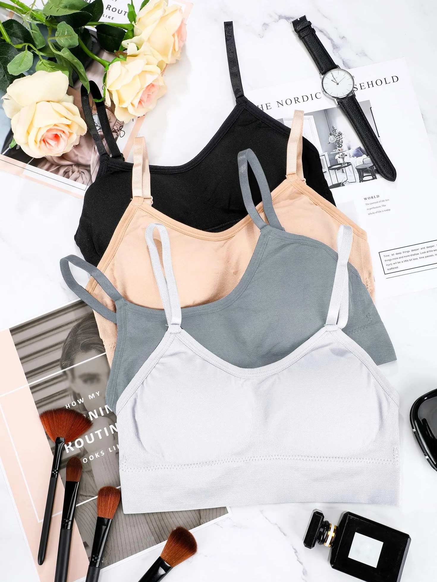 4 Piezas Bralettes con Cuello en V
