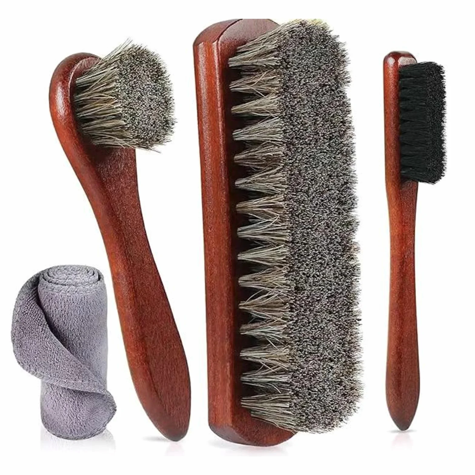 Juego De 4 Cepillos para Zapatos, Kit De Limpieza De Zapatos Cerdas De Crin De Caballo, Cepillos De Cerdas Naturales para Pulir Zapatos, Limpiar Cuero y Muebles