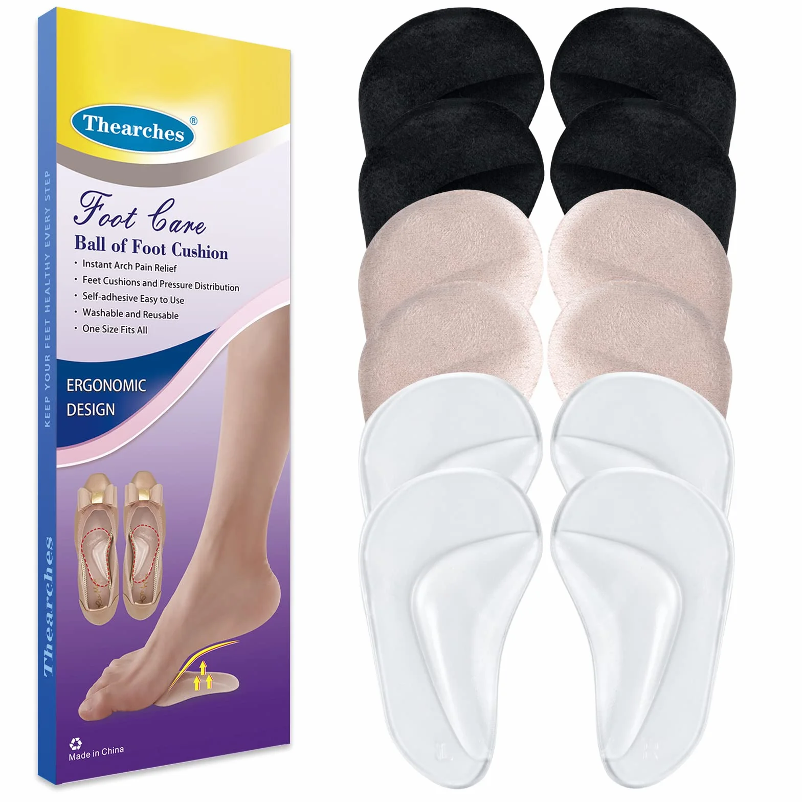 Plantillas de Soporte de Arco de Gel, 6 Pares Almohadillas Adhesivas de Arco Alto Ortopédico de Silicona para Pies Planos y Fascitis Plantar, Aliviar la Presión y el Dolor de Pies, Unisex