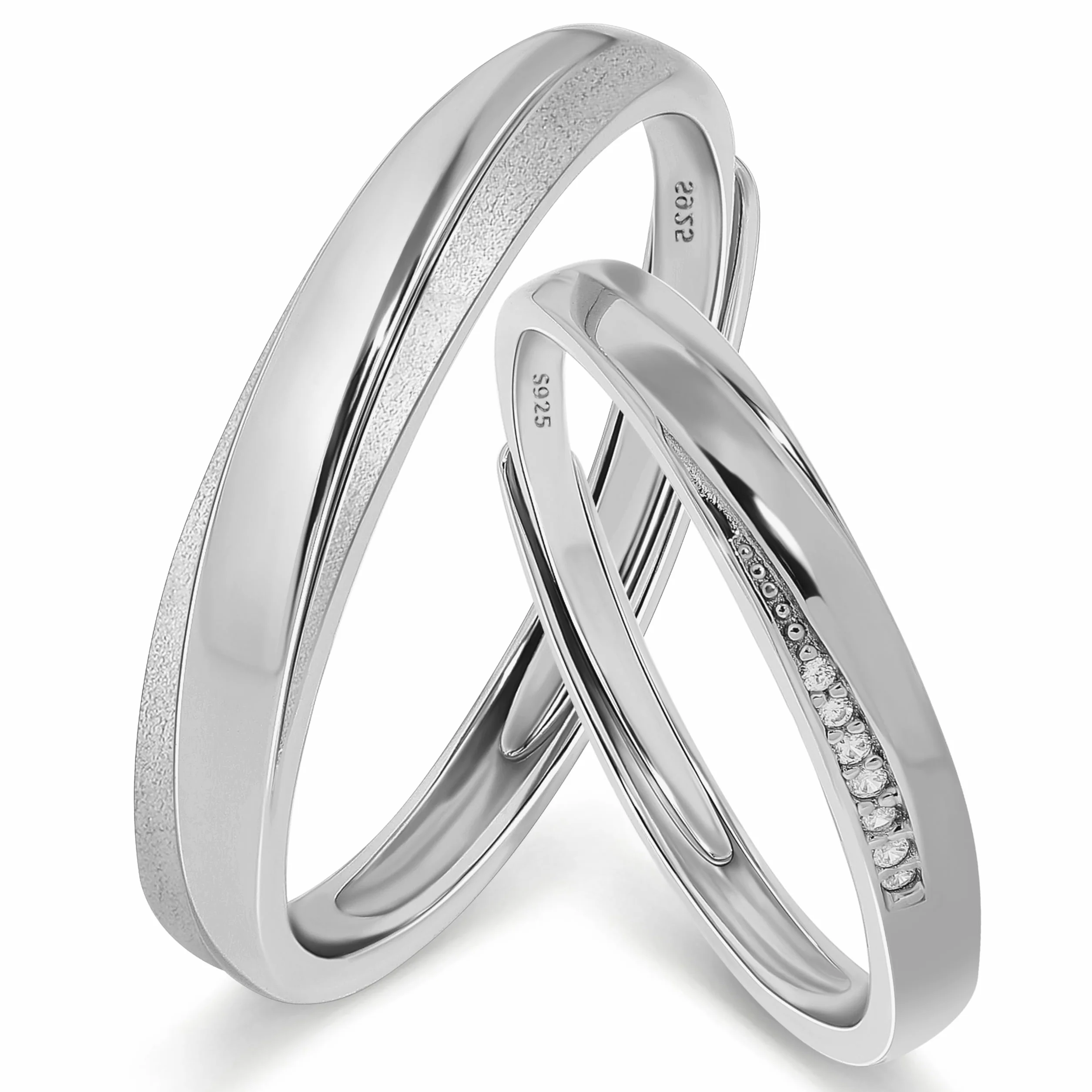 Meissa 2 Piezas Anillos Pareja para Hombres y Mujeres 925 Plata Anillos de Boda Alianza Ajustable Anillo de Promesa Anillos Pareja Juego